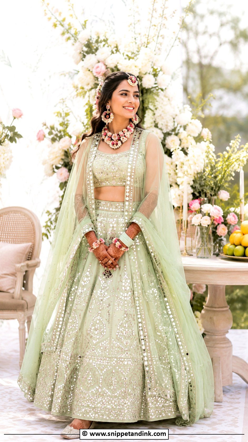 Pastel Bridal Mehndi Lehenga - Snippet and Ink - 25 Indian Bridal Mehndi Outfit Ideas