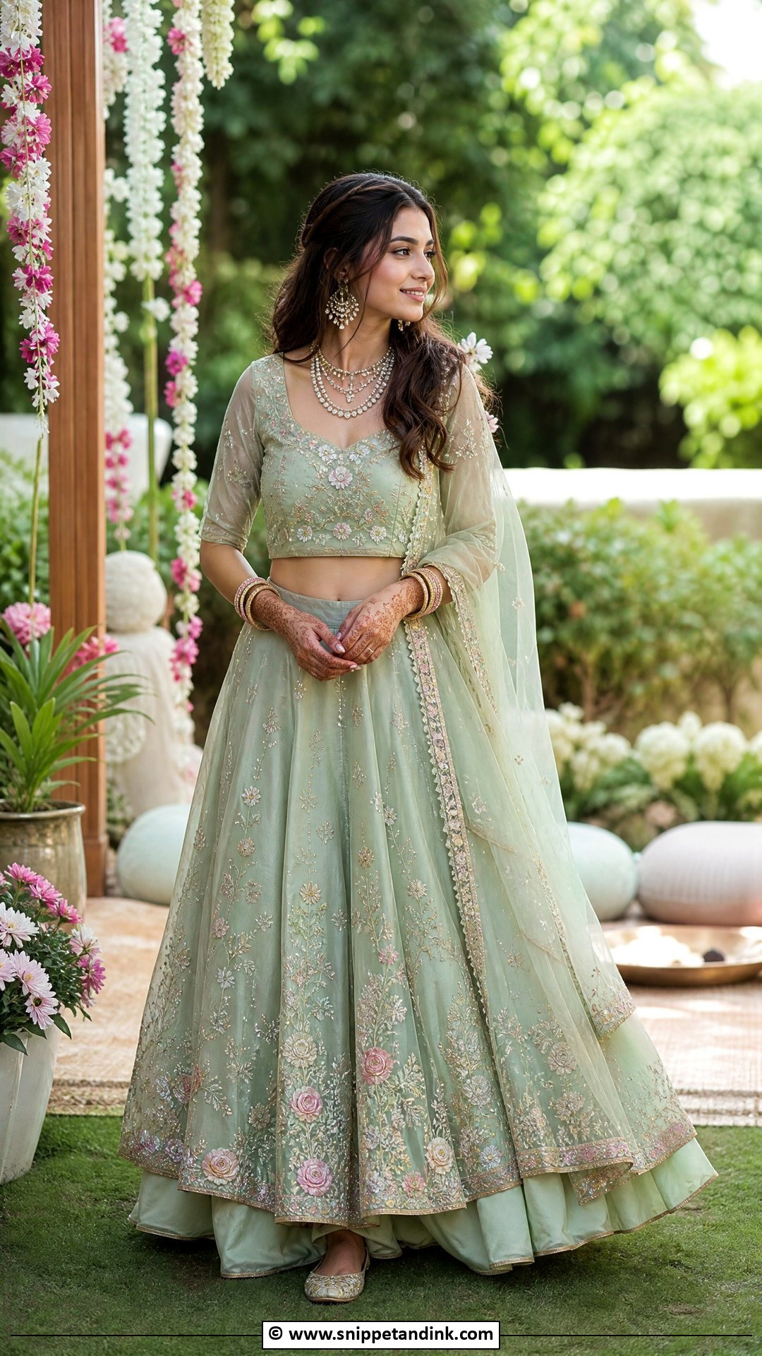 Pastel Bridal Mehndi Lehenga - Snippet and Ink - 35 Bridal Mehndi Outfit Ideas