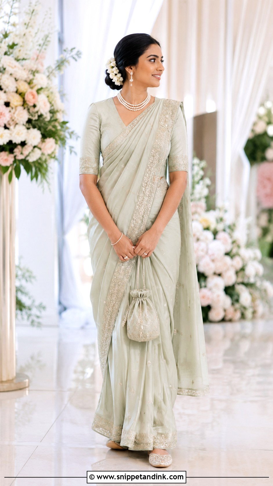 Pastel Bridal Saree With Pearl Jewelry - Snippet and Ink - 20 Carry Bridal Style Ideas