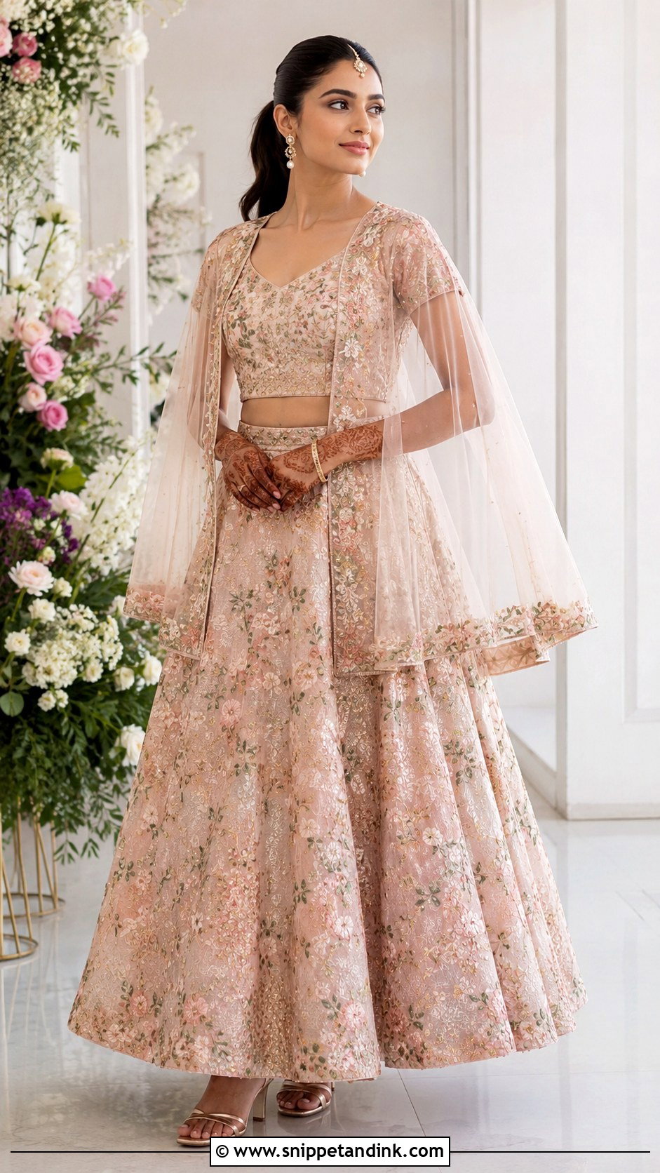 Pastel Bride Mehandi Cape Lehenga - Snippet and Ink - 20 Bride Mehandi Outfit Ideas