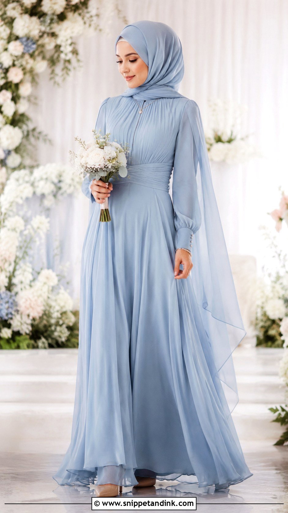 Pastel Bridesmaid Dress With Hijab - Snippet and Ink - 30 Wedding Hijab Styles