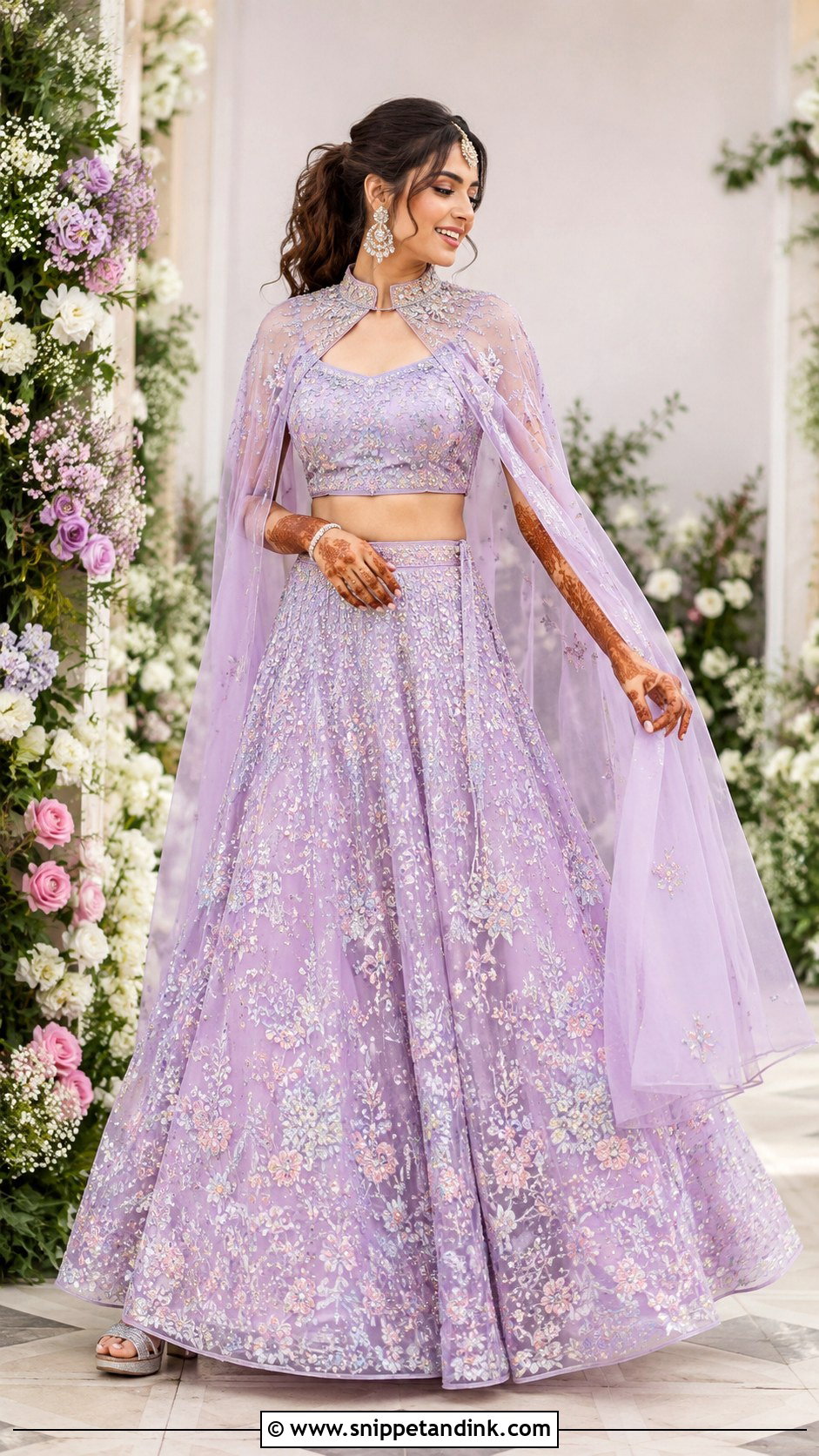 Pastel Cape Lehenga Mehandi Outfit - Snippet and Ink - 20 Mehandi Outfits for Bride