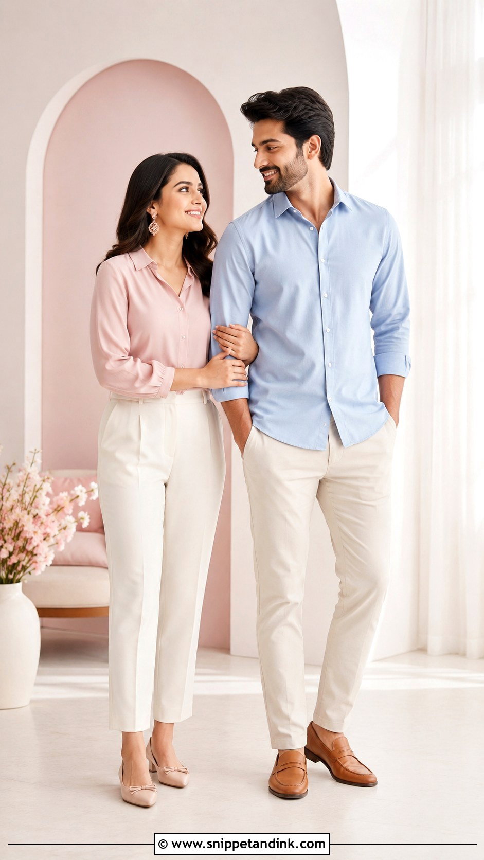 Pastel Couple Indoor Prewed Outfit - Snippet and Ink - 20 Prewed Casual Indoor Ideas