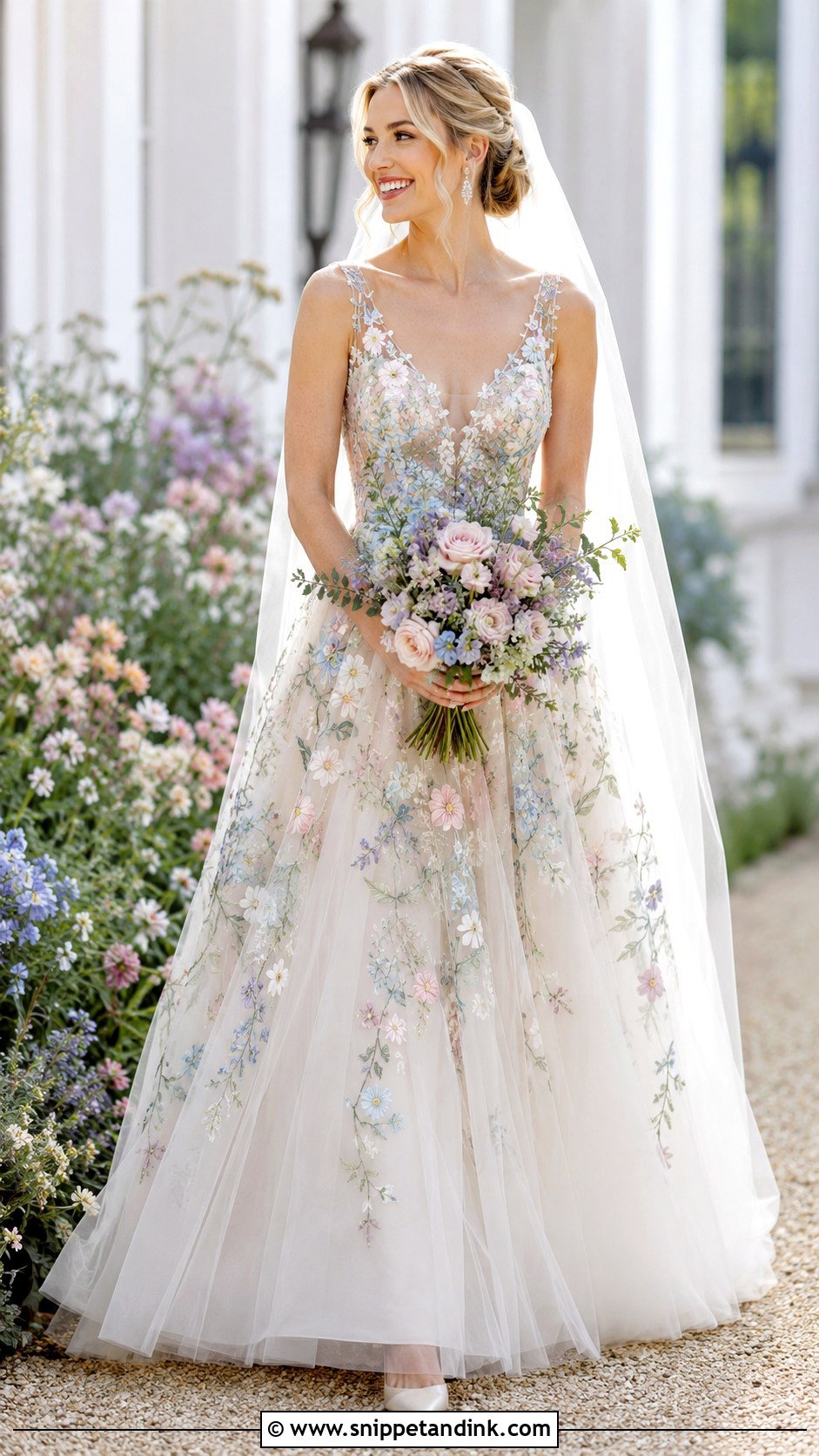 Pastel Embroidered Wedding Dress - Snippet and Ink - 20 Enchanted Garden Wedding Dress Ideas