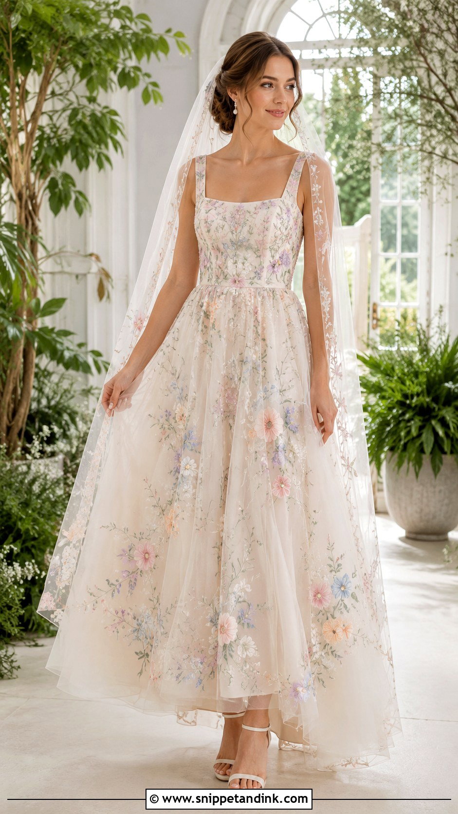 Pastel Embroidered Wedding Dress - Snippet and Ink - 20 Wedding Dress with Color Accents Ideas