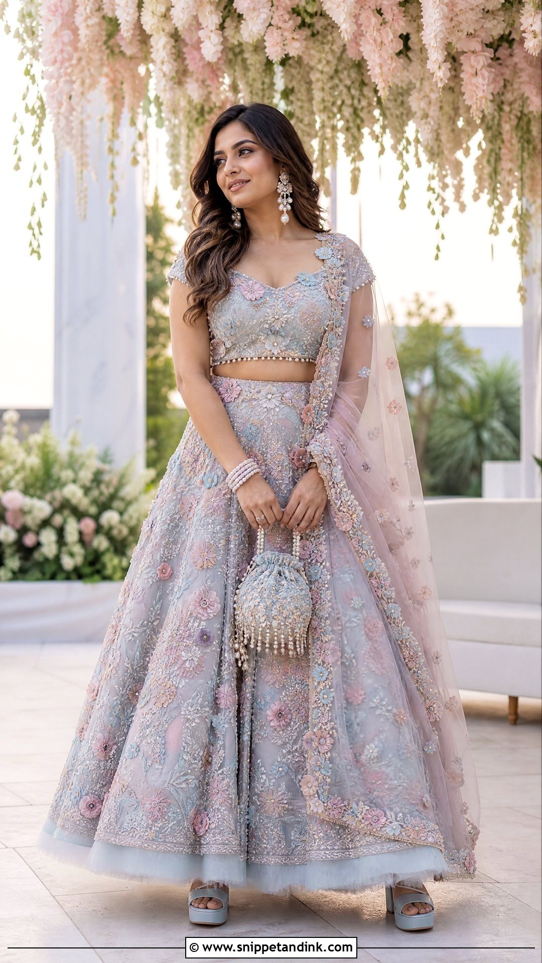 Pastel Floral Bride Sangeet Lehenga - Snippet and Ink - 25 Bride Sangeet Outfit Ideas
