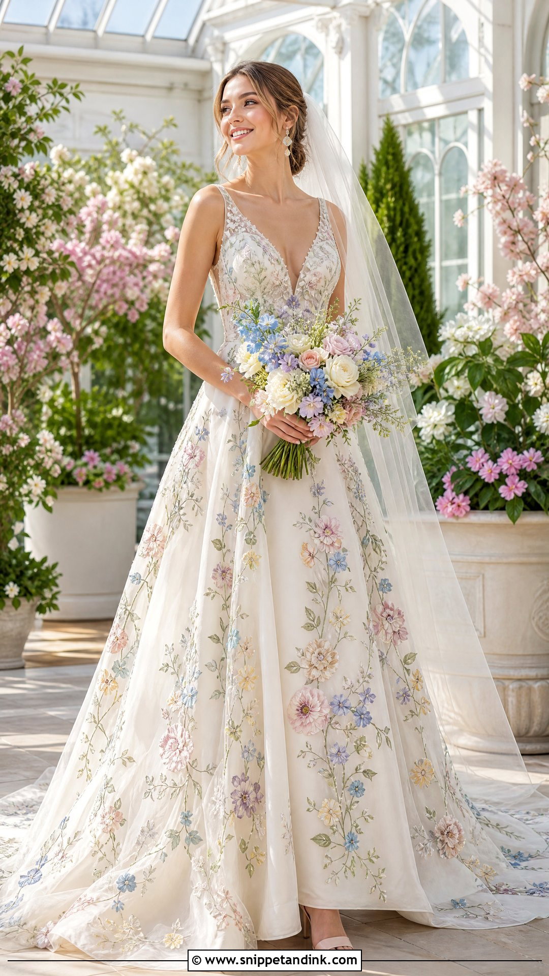 Pastel Floral Embroidered Wedding Dress - Snippet and Ink - 20 Wedding Dress Flowers Embroidery