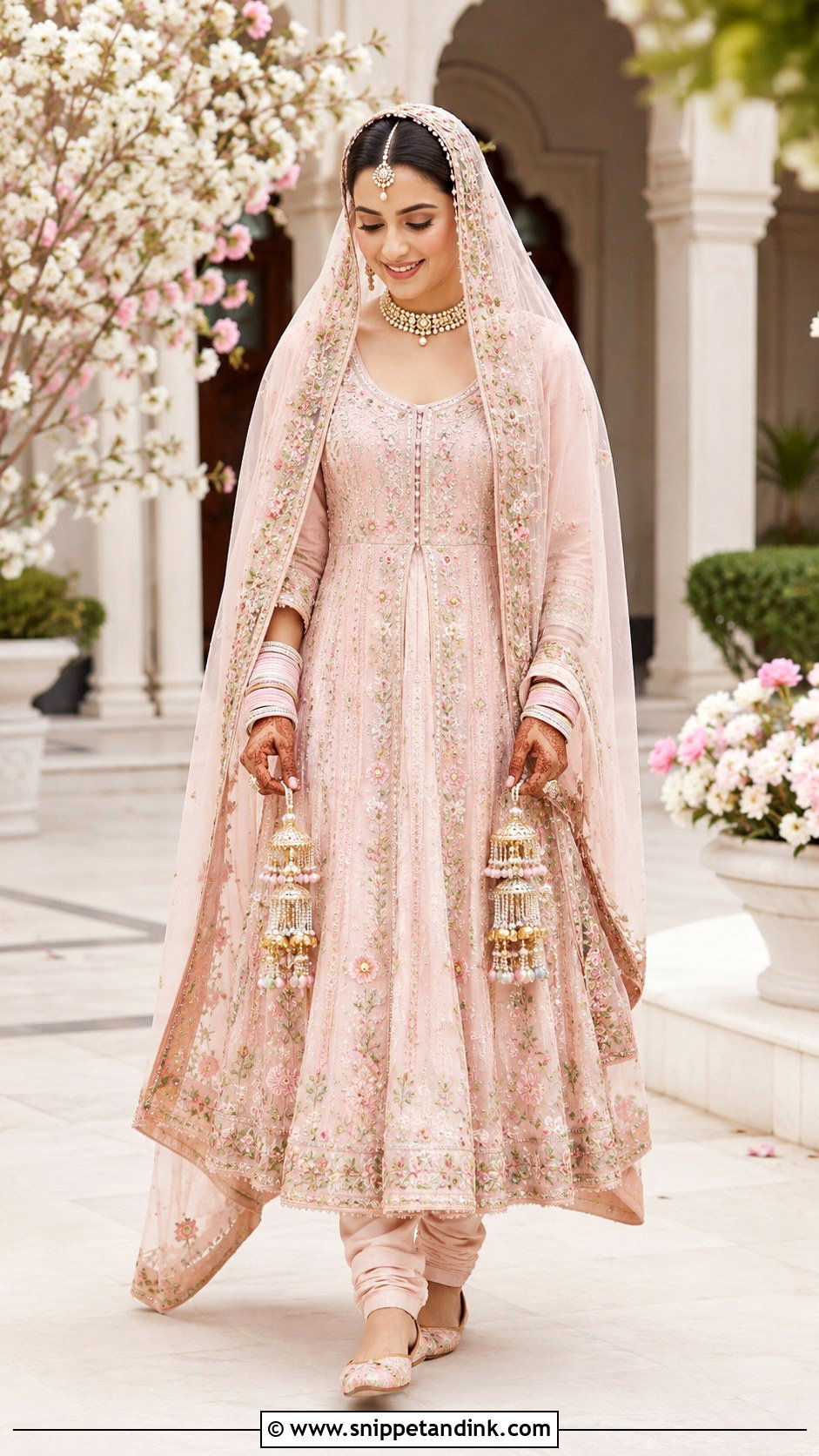 Pastel Floral Kalidar Suit For Anand Karaj Bride - Snippet and Ink - 20 Anand Karaj Suit Bride Ideas