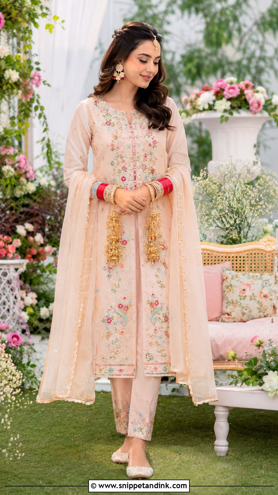 Pastel Floral Kurta Set Chooda Ceremony Outfit - Snippet and Ink - 20 Chooda Ceremony Outfit Ideas