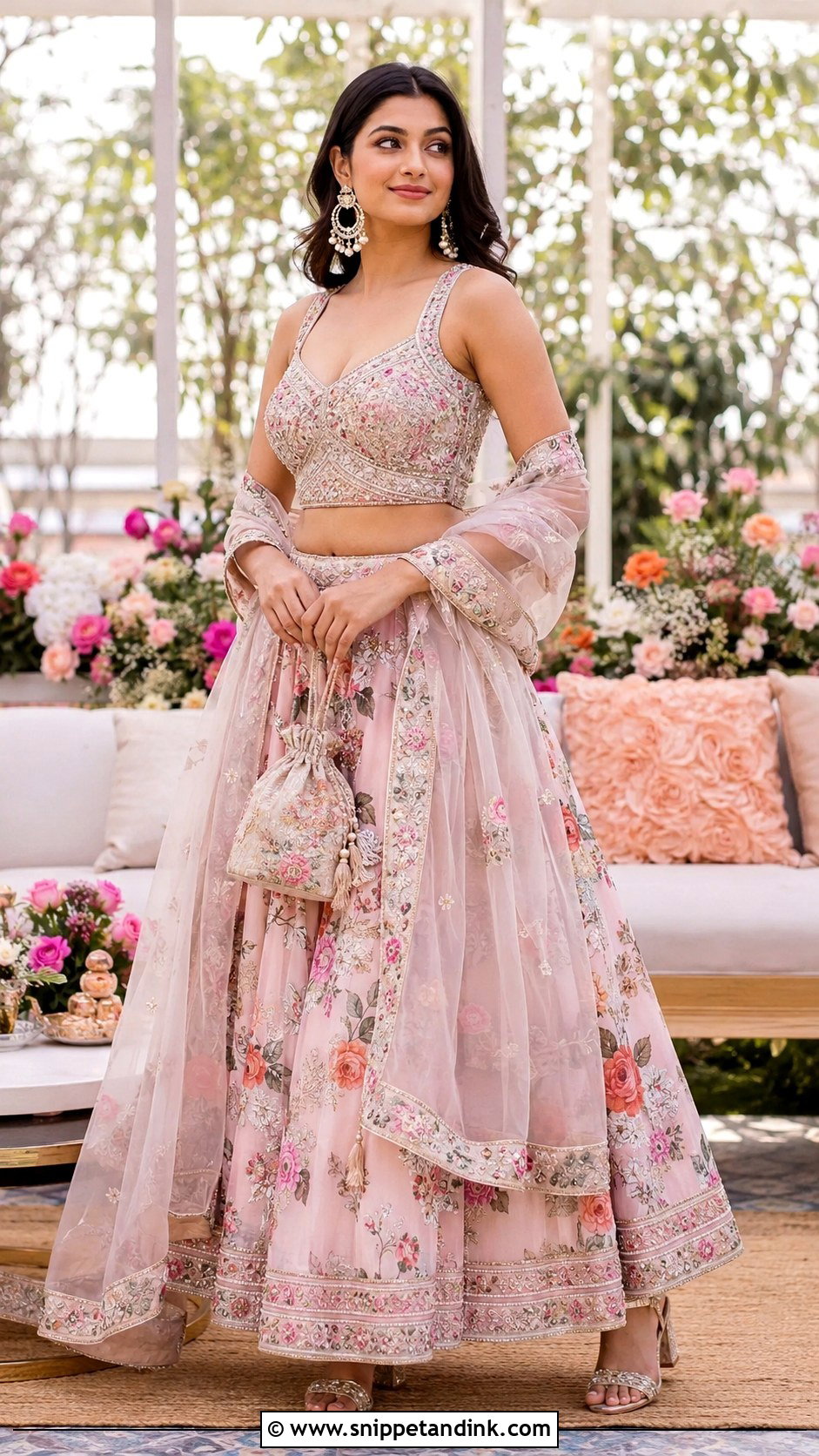 Pastel Floral Lehenga Roka Outfit - Snippet and Ink - 20 Roka Ceremony Outfits for Sister