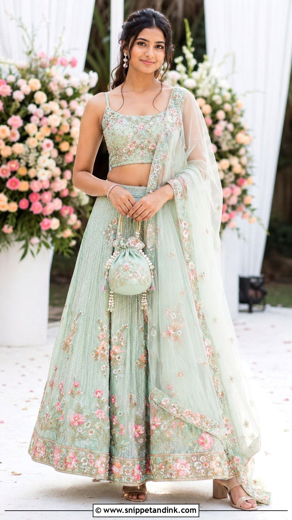 Pastel Floral Lehenga Wedding Dress - Snippet and Ink - 20 Indian Girls Wedding Dresses