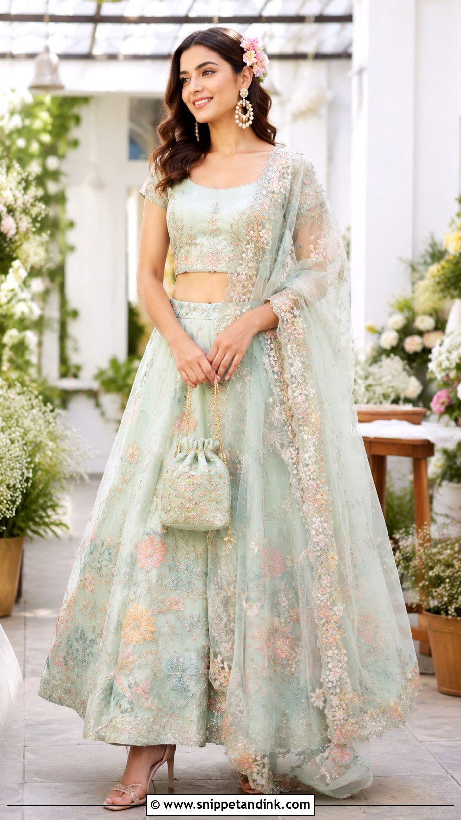 Pastel Floral Organza Lehenga For Mehndi Night - Snippet and Ink - 20 Mehndi Night Outfit Ideas