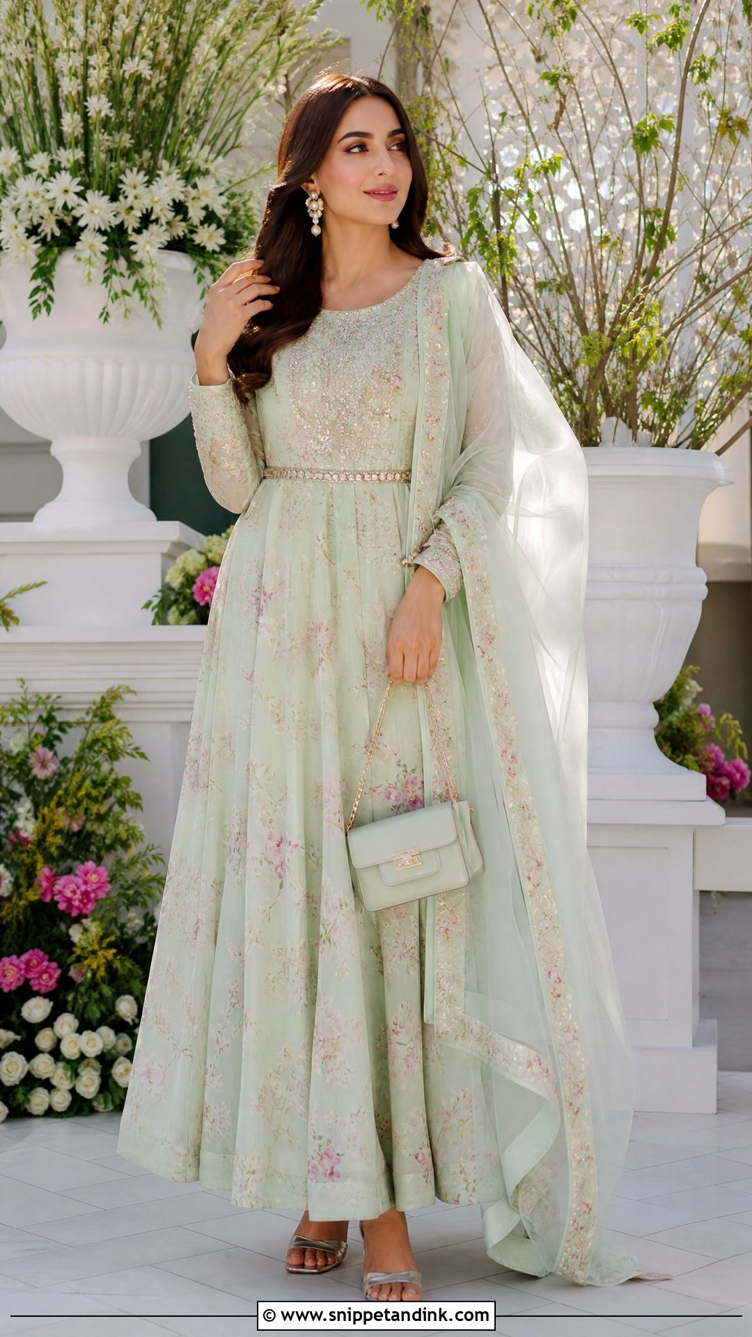 Pastel Floral Pakistani Maxi With Belt - Snippet and Ink - 20 Pakistani Maxi Designs for Wedding