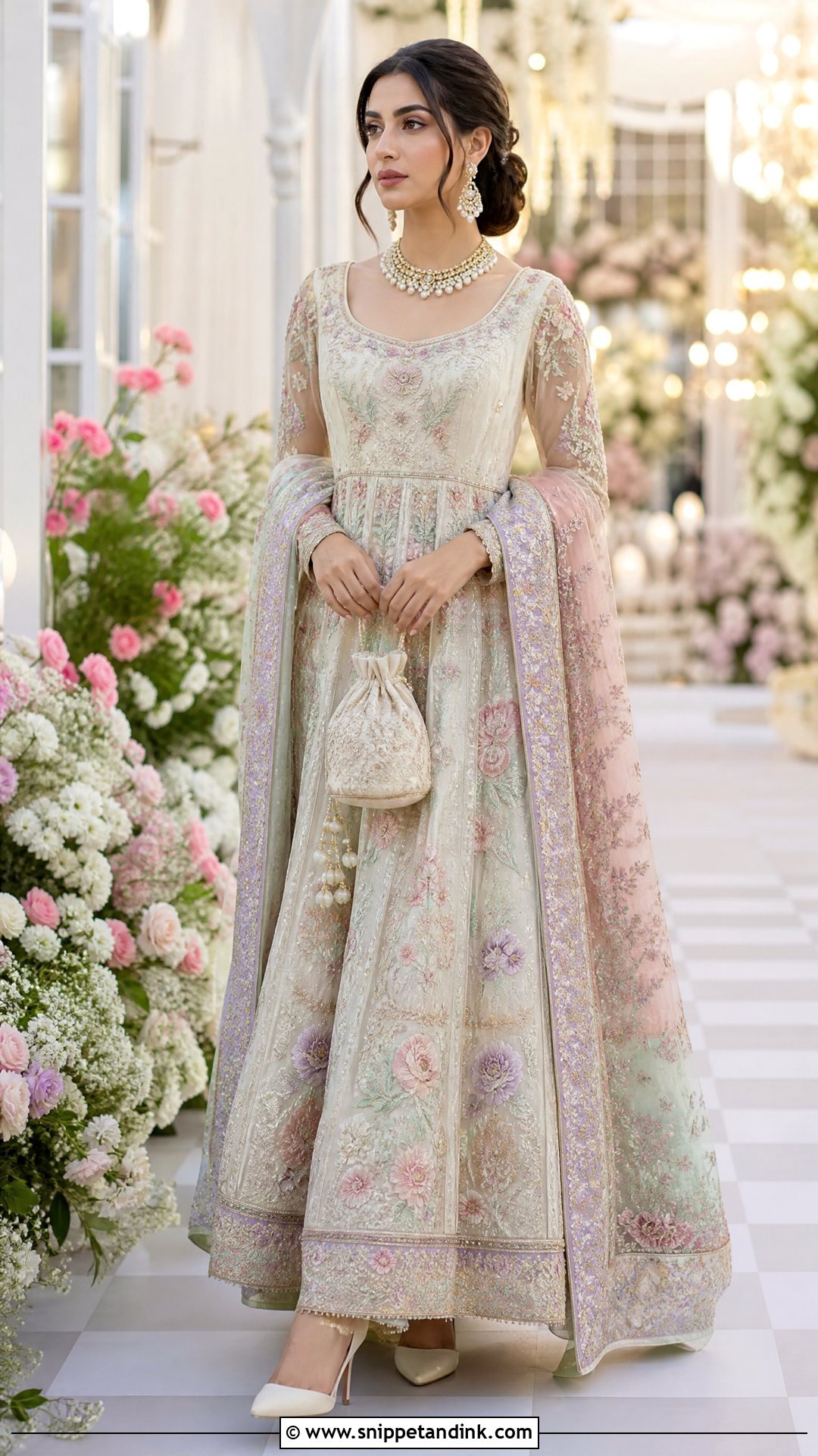 Pastel Floral Pakistani Walima Maxi Dress - Snippet and Ink - 20 Bridal Walima Maxi Dress Pakistani Ideas