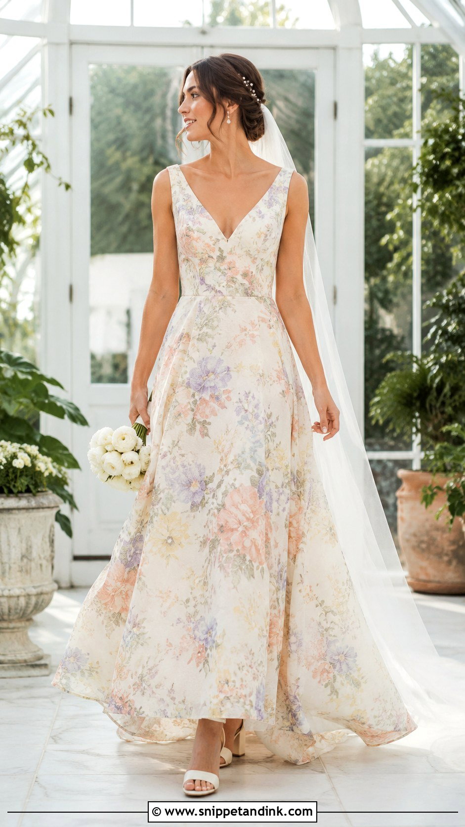 Pastel Floral Print Wedding Dress - Snippet and Ink - 20 Floral Print Wedding Dress Ideas