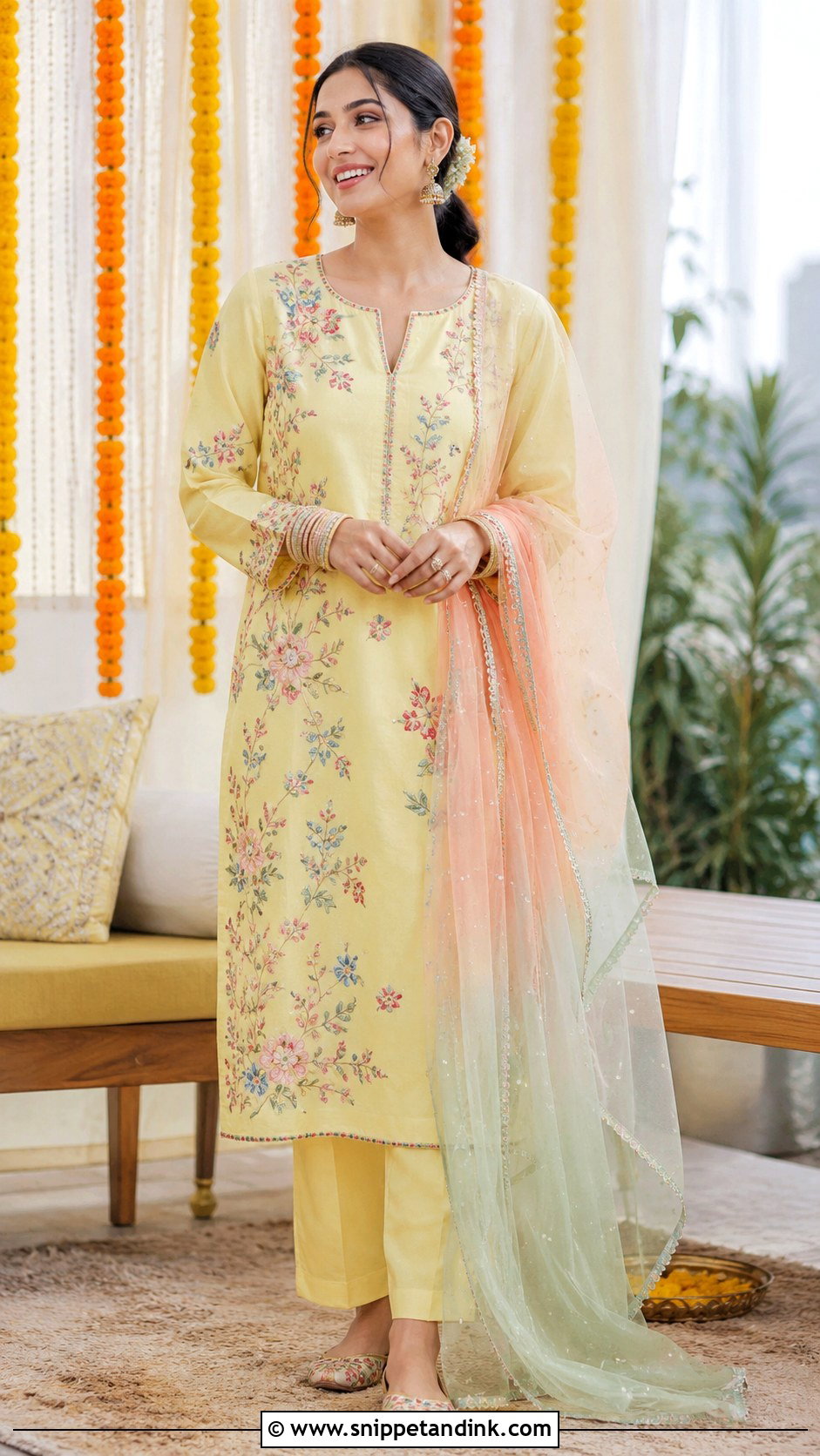 Pastel Floral Suit Haldi Outfit - Snippet and Ink - 20 Floral Haldi Outfit Ideas