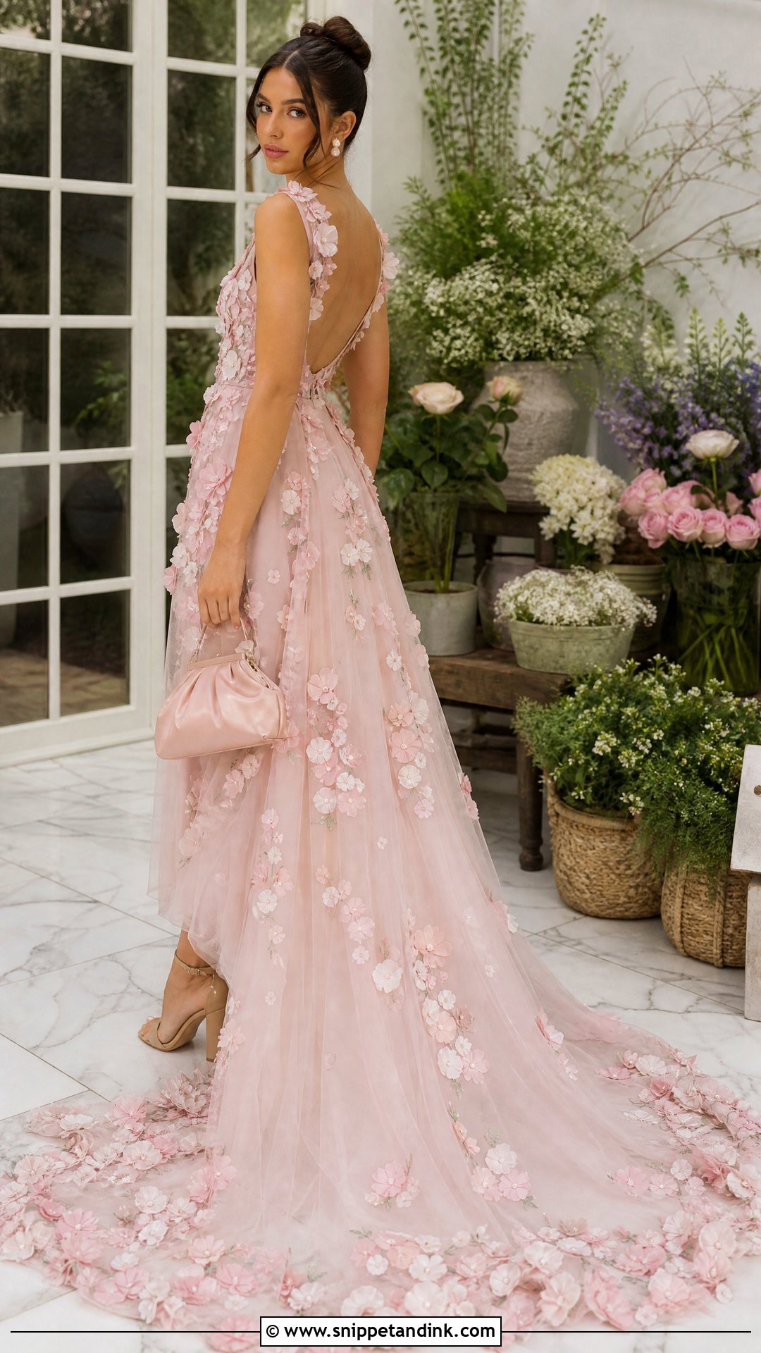 Pastel Floral Trail Gown - Snippet and Ink - 20 Trail Gown Ideas