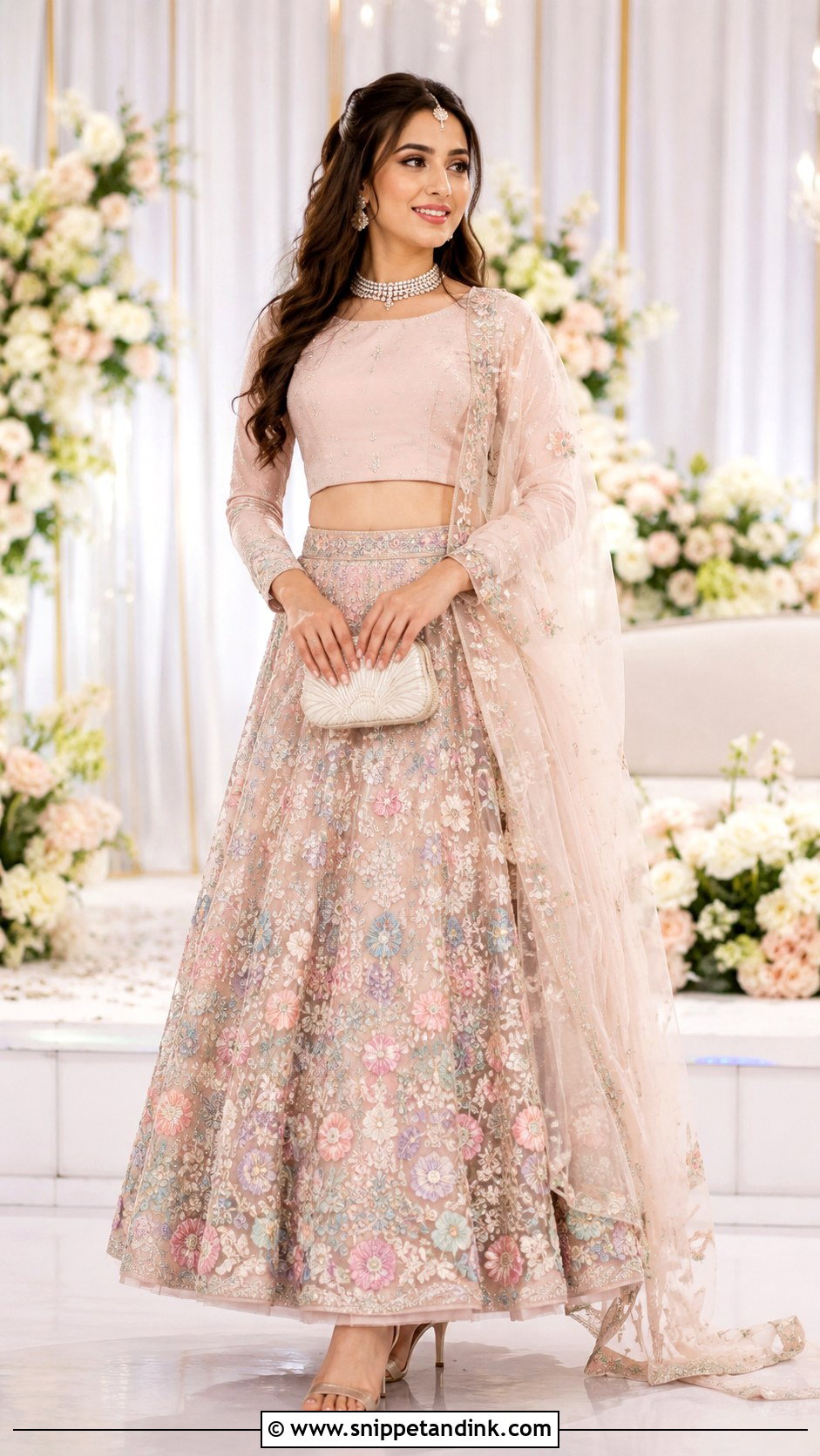Pastel Floral Walima Bridal Lehenga - Snippet and Ink - 20 Walima Bridal Dress Ideas