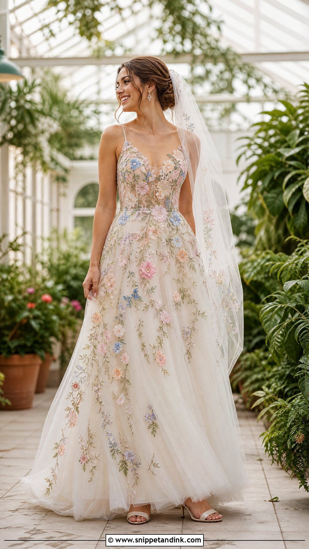 Pastel Garden Floral Embroidered Wedding Dress - Snippet and Ink - 20 Wedding Dress Floral Embroidery Ideas