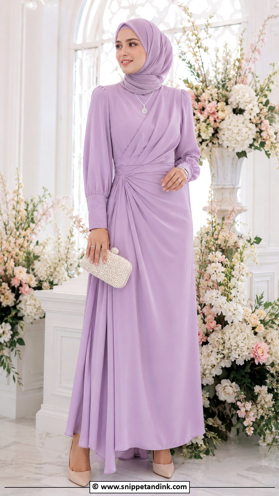 Pastel Gown Hijab Wedding Outfit - Snippet and Ink - 25 Hijab for Wedding Ideas