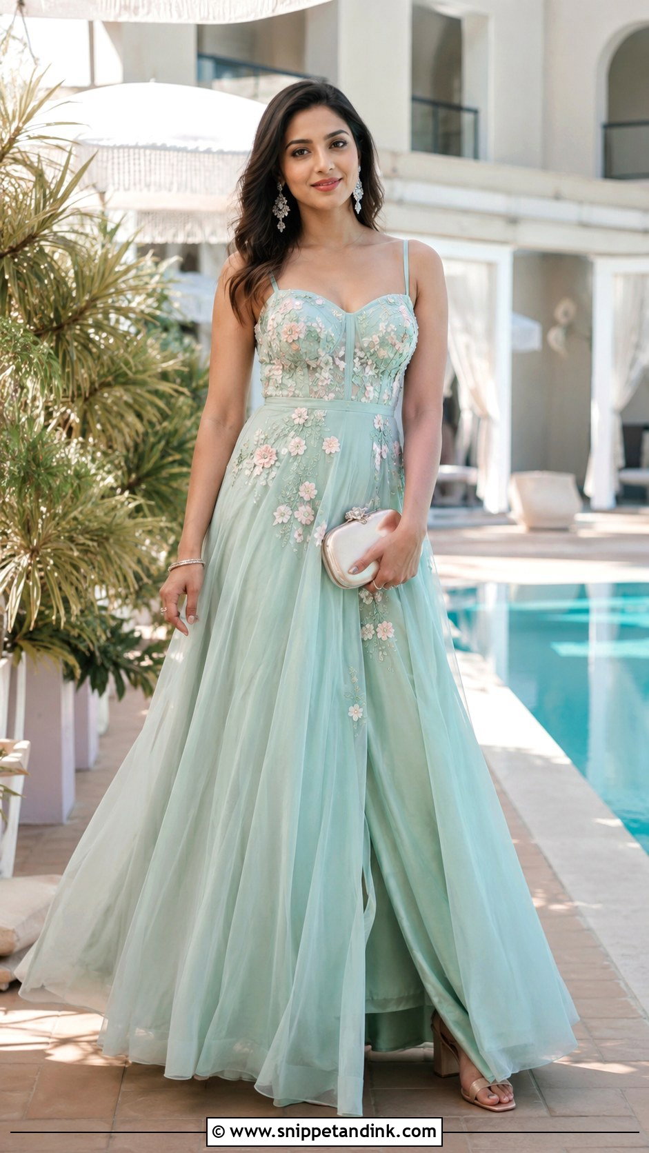 Pastel Gown Indian Wedding Pool Party Outfit - Snippet and Ink - 20 Indian Wedding Pool Party Outfits
