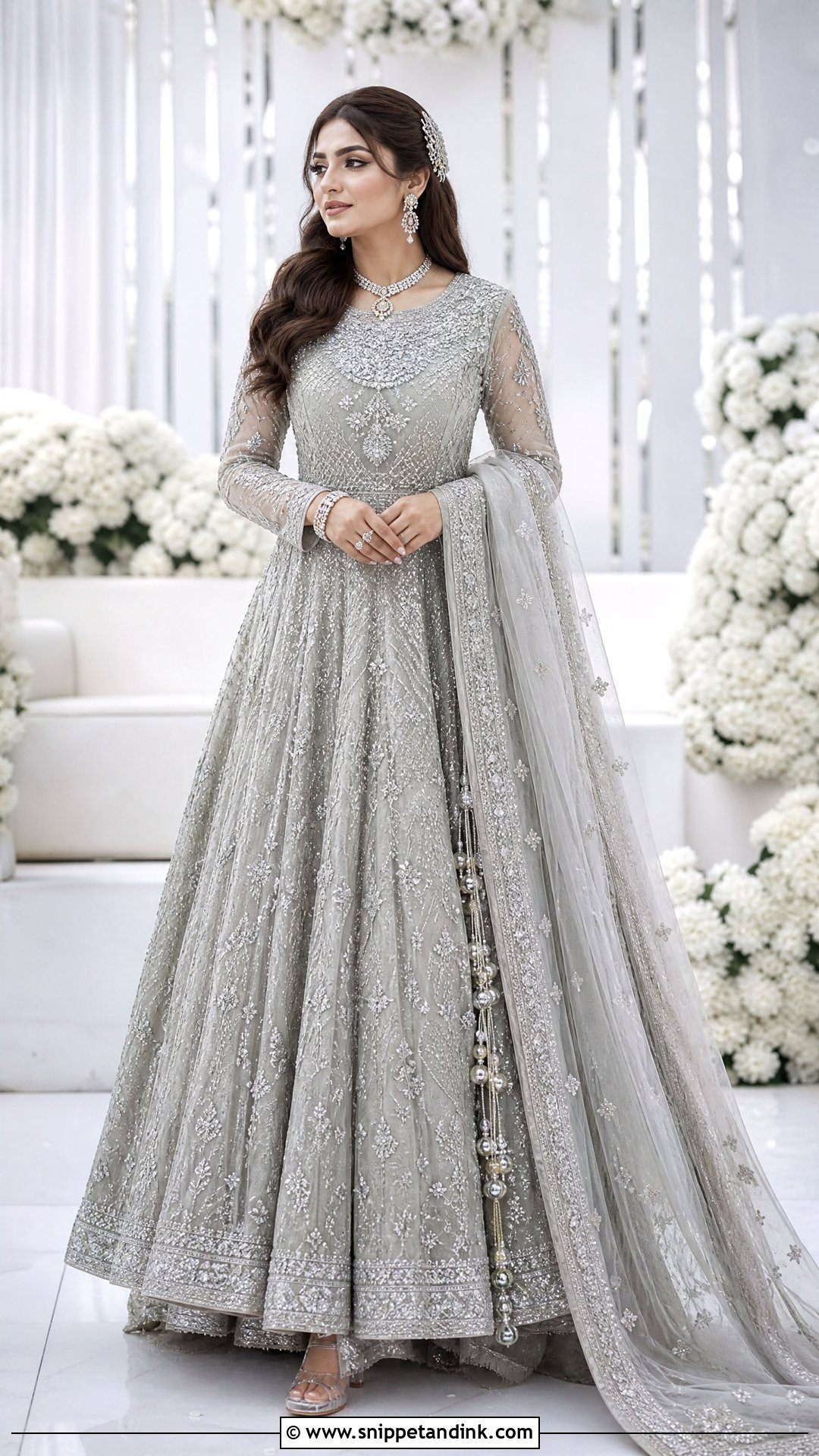 Pastel Gray Pakistani Bridal Walima Maxi - Snippet and Ink - 20 Pakistani Bridal Walima Maxi Ideas