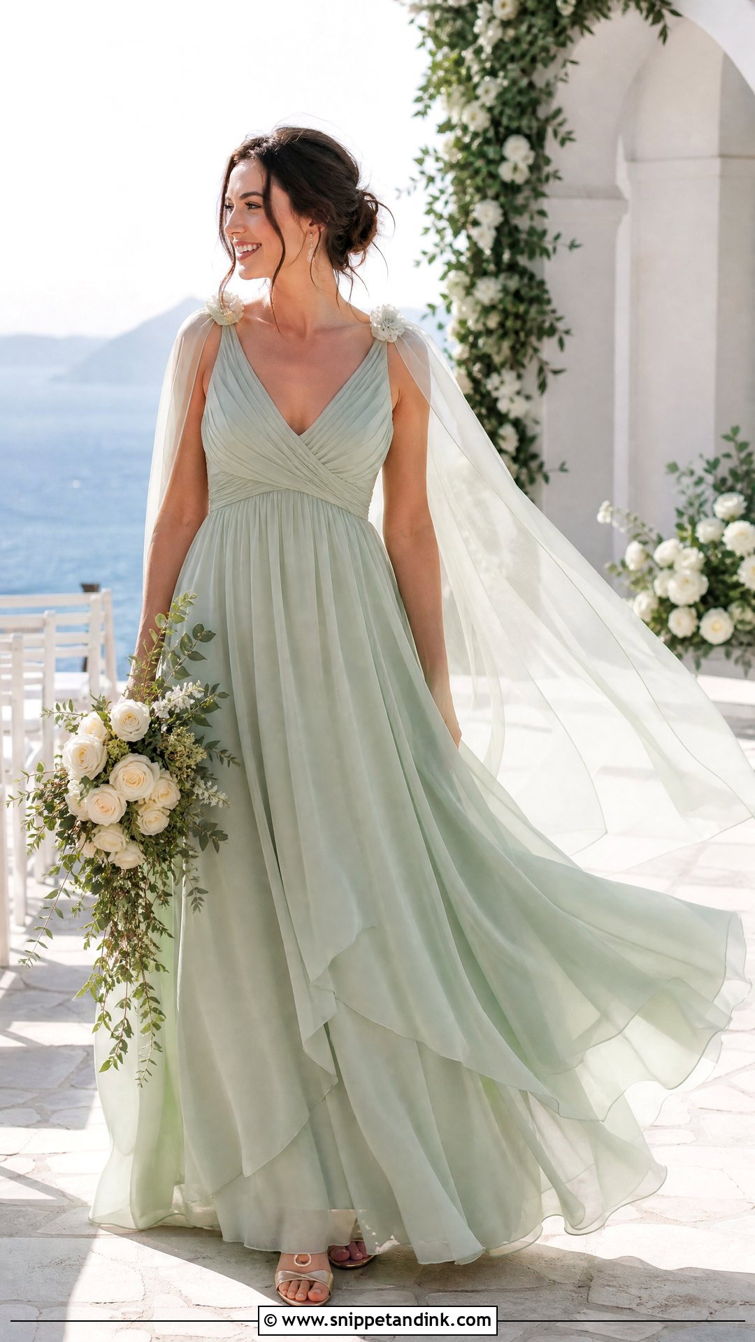 Pastel Green Chiffon Empire Waist Wedding Dress - Snippet and Ink - 20 Pastel Green Wedding Dress Ideas