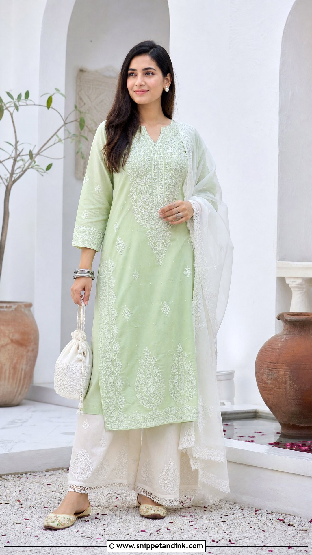 Pastel Green Chikankari Kurta Set - Snippet and Ink - 20 Pastel Green Indian Dress Ideas