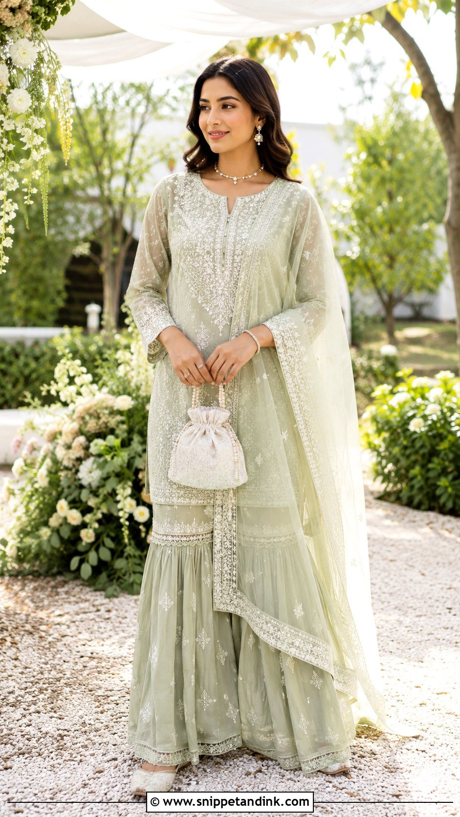Pastel Green Chikankari Sharara - Snippet and Ink - 20 Green Indian Wedding Dress Ideas