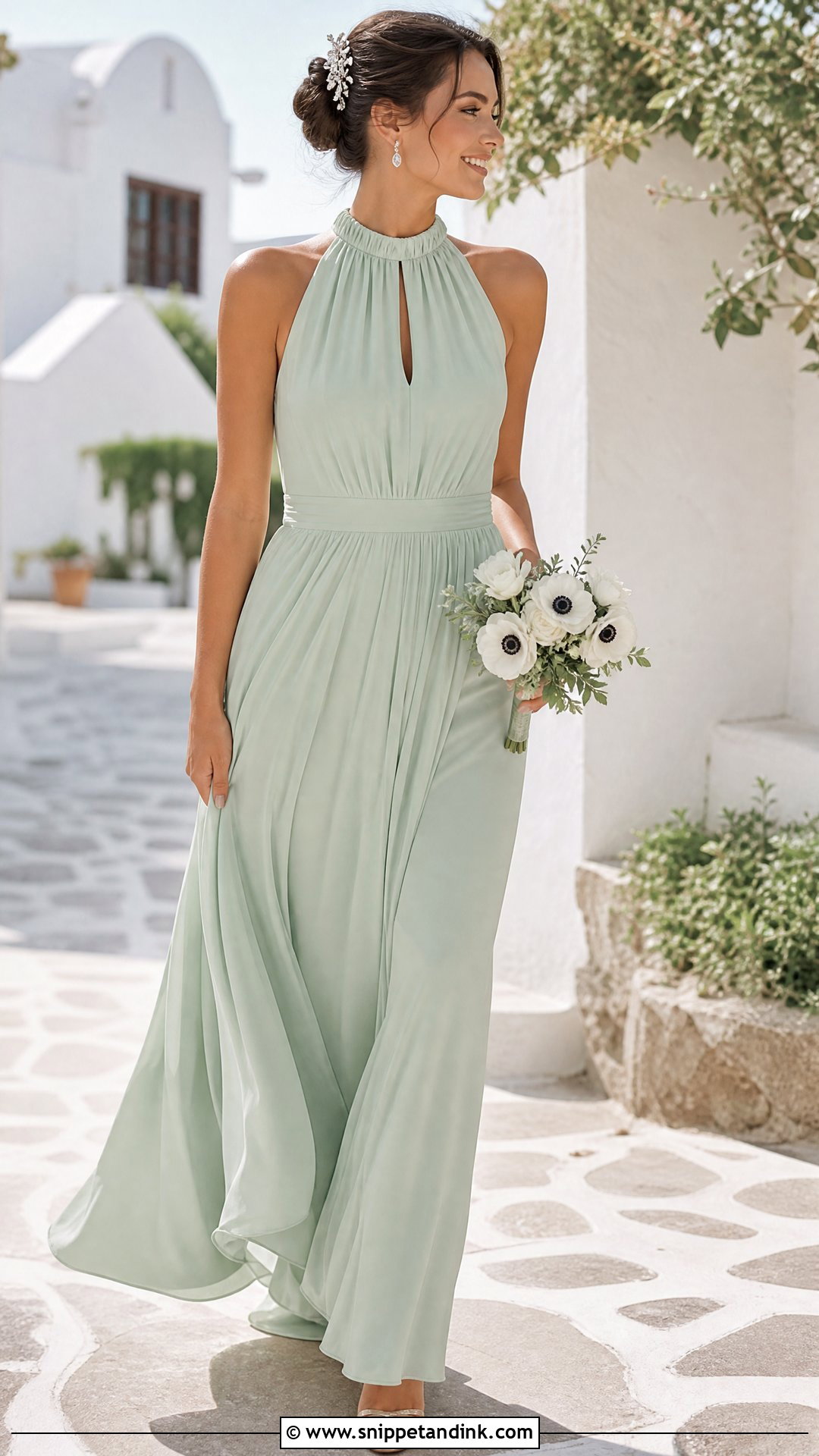 Pastel Green High Neck Chiffon Wedding Dress - Snippet and Ink - 20 Pastel Green Wedding Dress Ideas