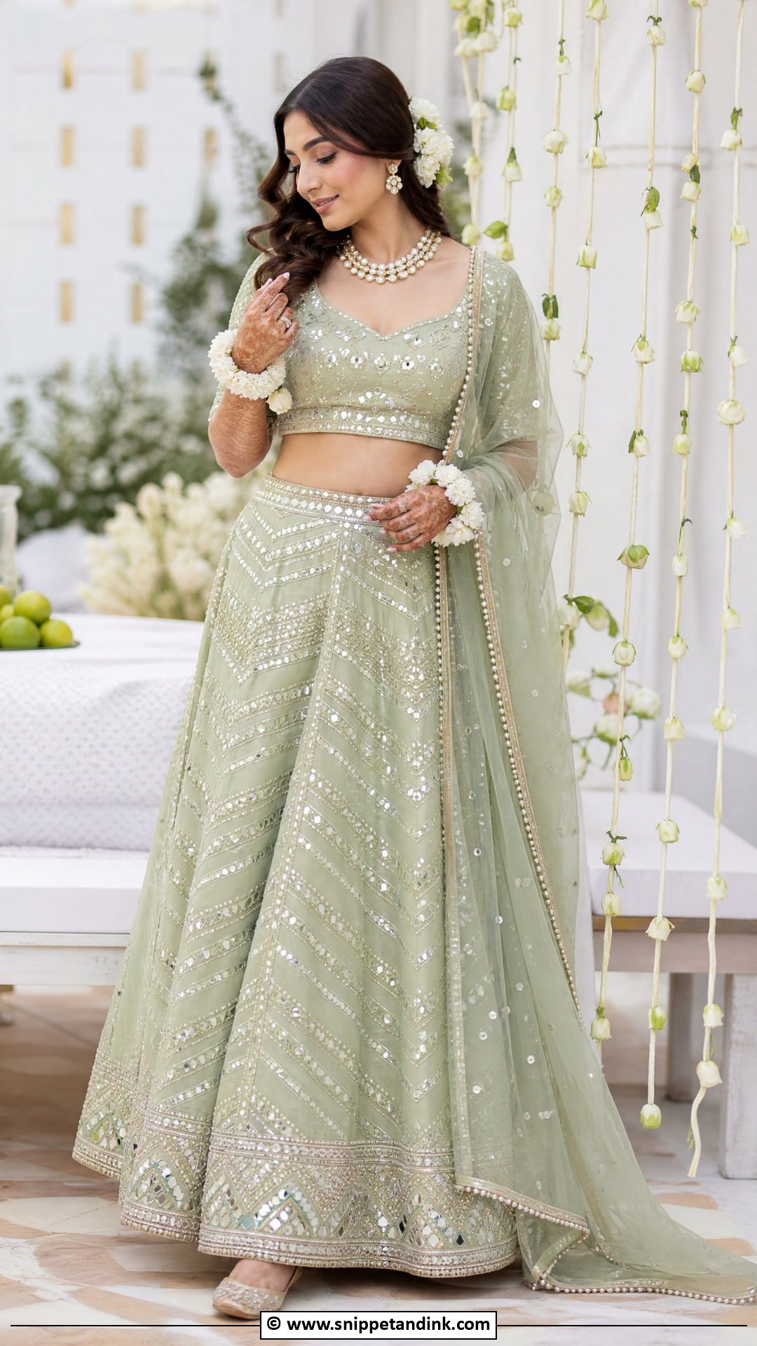 Pastel Green Lehenga Mehendi Outfit - Snippet and Ink - 35 Mehendi Outfits for Bride
