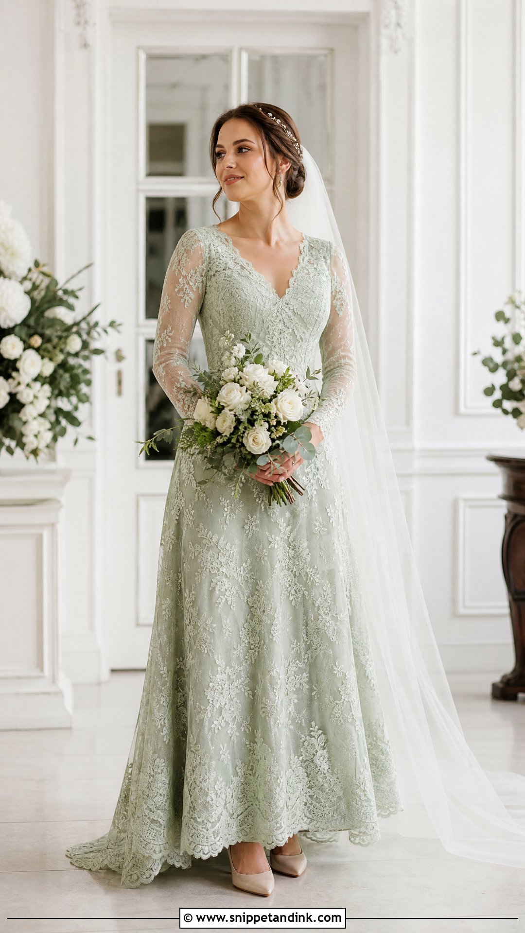 Pastel Green Long Sleeve Lace Wedding Dress - Snippet and Ink - 20 Pastel Green Wedding Dress Ideas