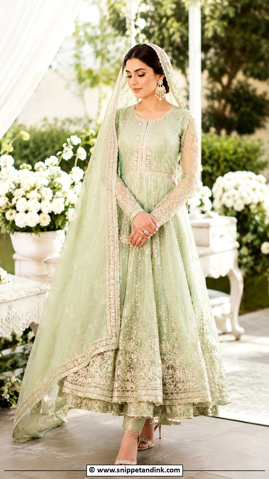 Pastel Green Nikkah Pishwas With Churidar - Snippet and Ink - 30 Pakistani Nikkah Dress Ideas