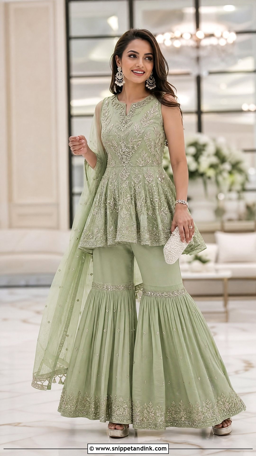 Pastel Green Peplum Sharara - Snippet and Ink - 20 Pastel Green Indian Dress Ideas