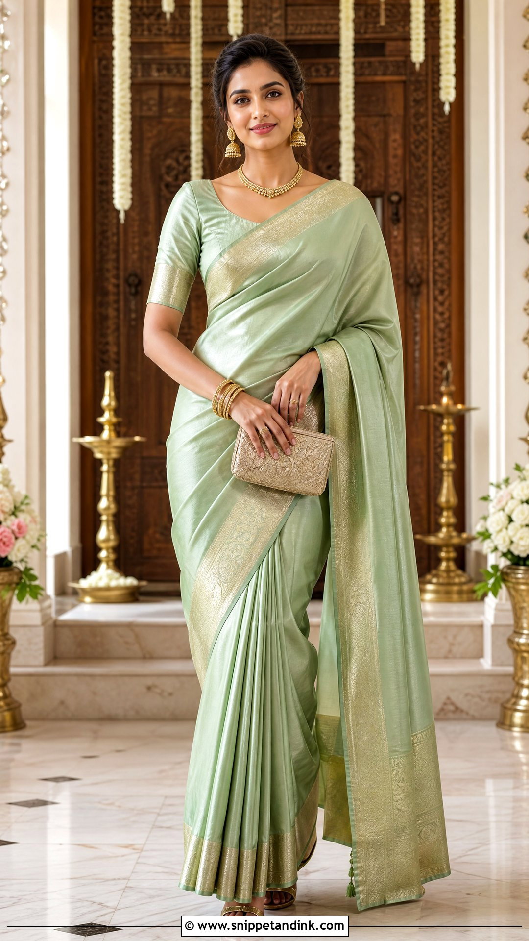 Pastel Green Silk Saree - Snippet and Ink - 20 Pastel Green Indian Dress Ideas