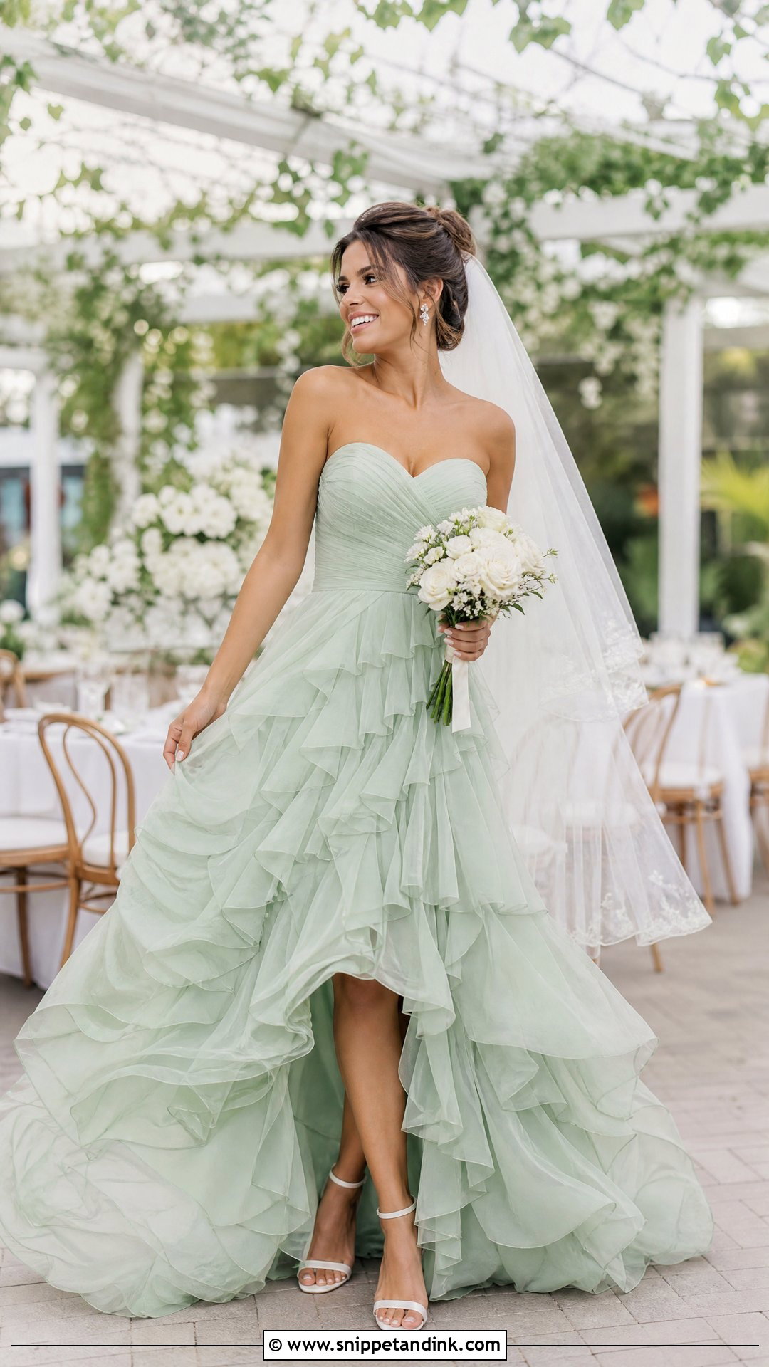 Pastel Green Tiered Ruffle Wedding Dress - Snippet and Ink - 20 Pastel Green Wedding Dress Ideas