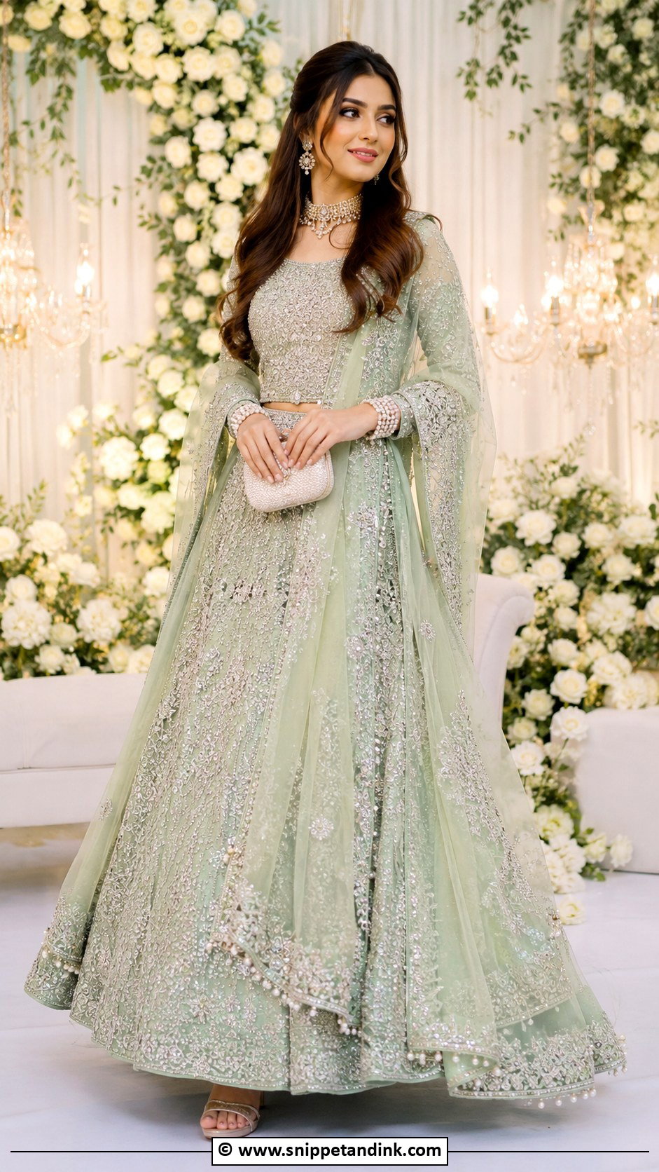 Pastel Green Valima Bridal Lehenga - Snippet and Ink - 30 Valima Bridal Dress Pakistan Ideas