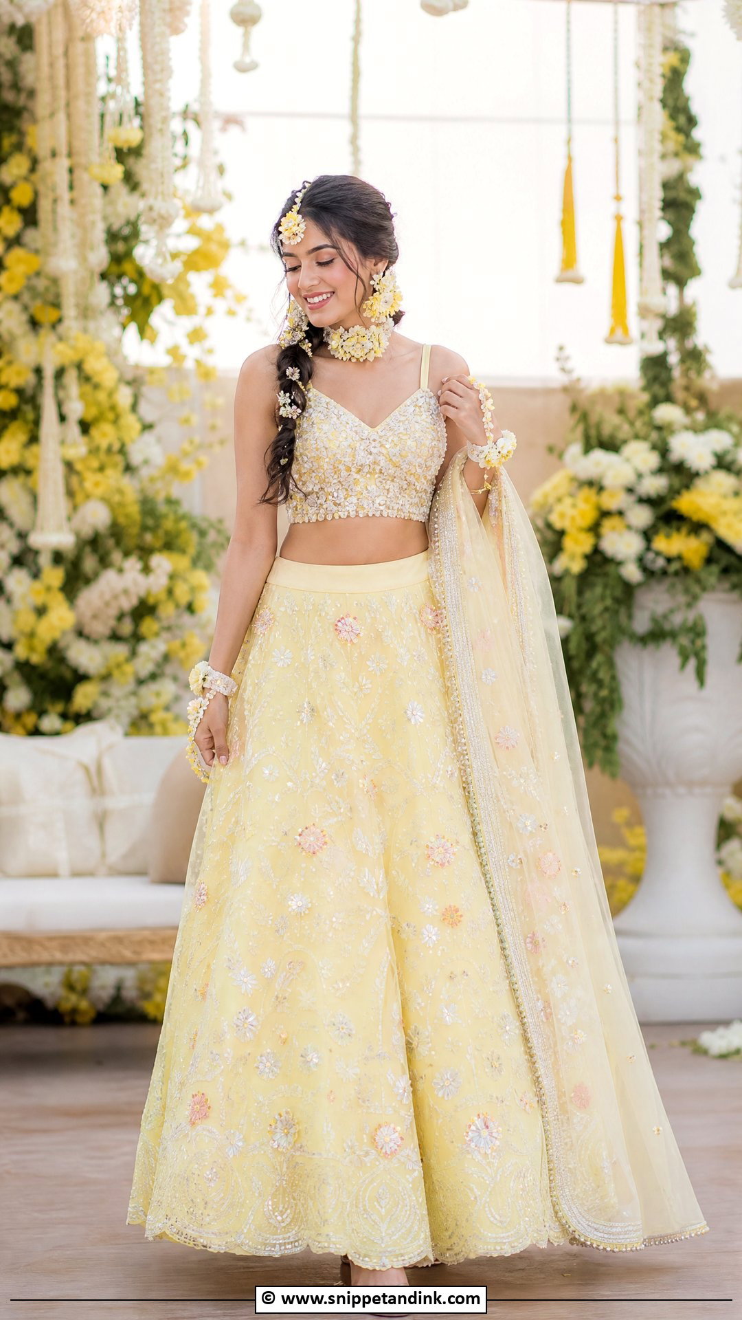 Pastel Haldi Lehenga For Bride - Snippet and Ink - 35 Haldi Dress for Bride Ideas