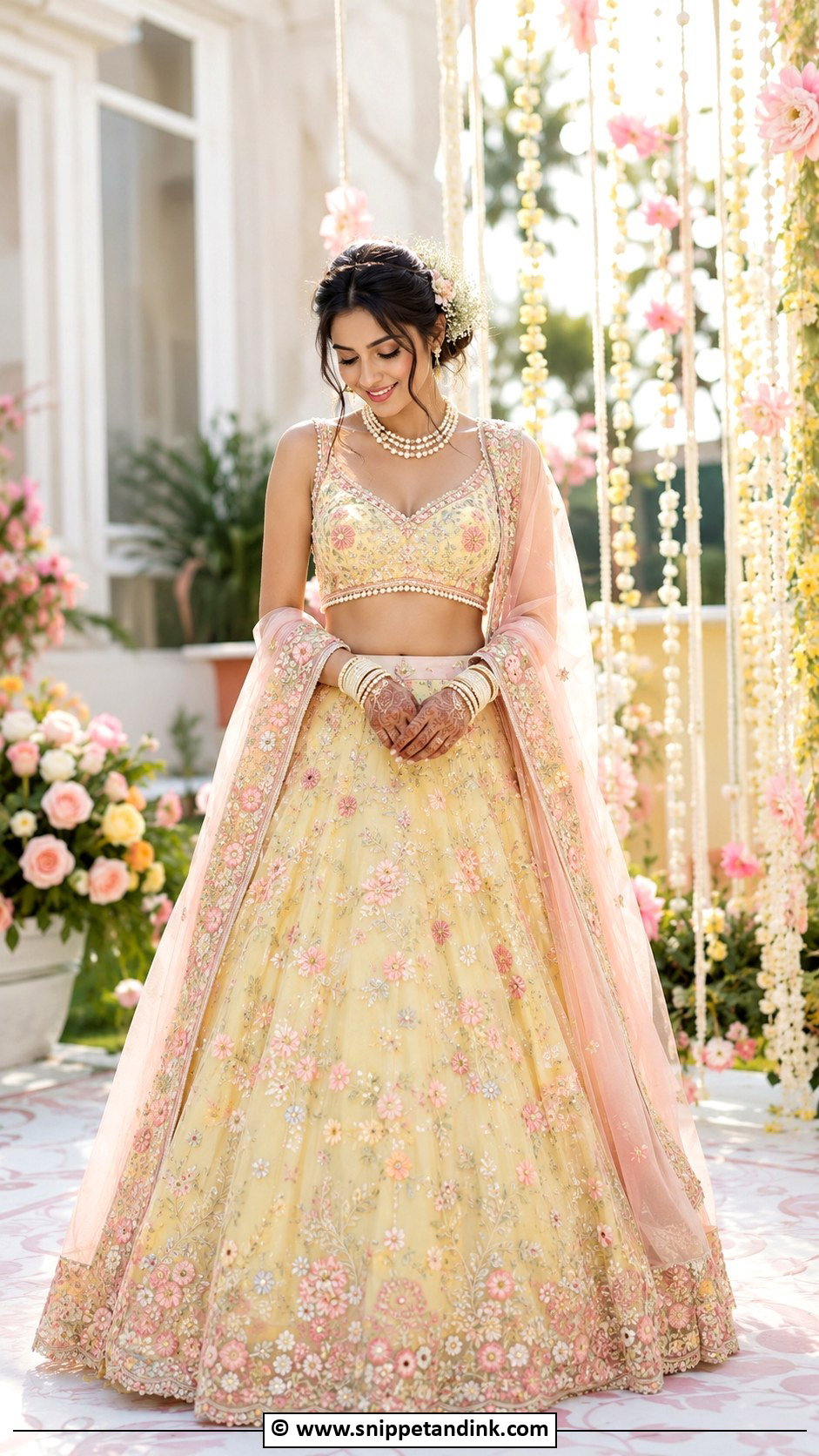 Pastel Haldi Lehenga For Bride - Snippet and Ink - 30 Haldi Bridal Outfit Ideas