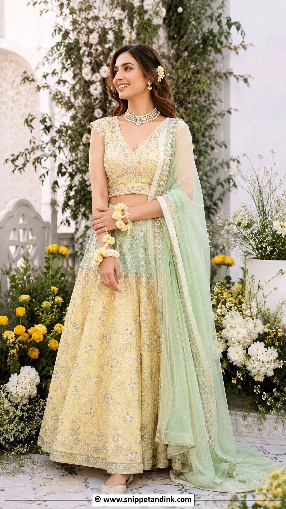 Pastel Haldi Outfit For Bride - Snippet and Ink - 30 Best Haldi Outfits for Brides