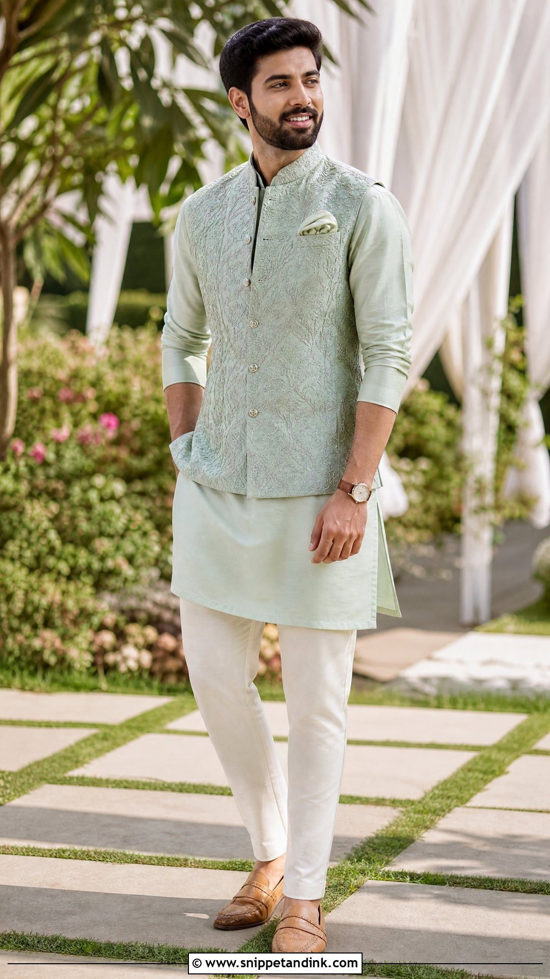 Pastel Kurta With Nehru Jacket - Snippet and Ink - 25 Indian Bride Brother Outfit Ideas