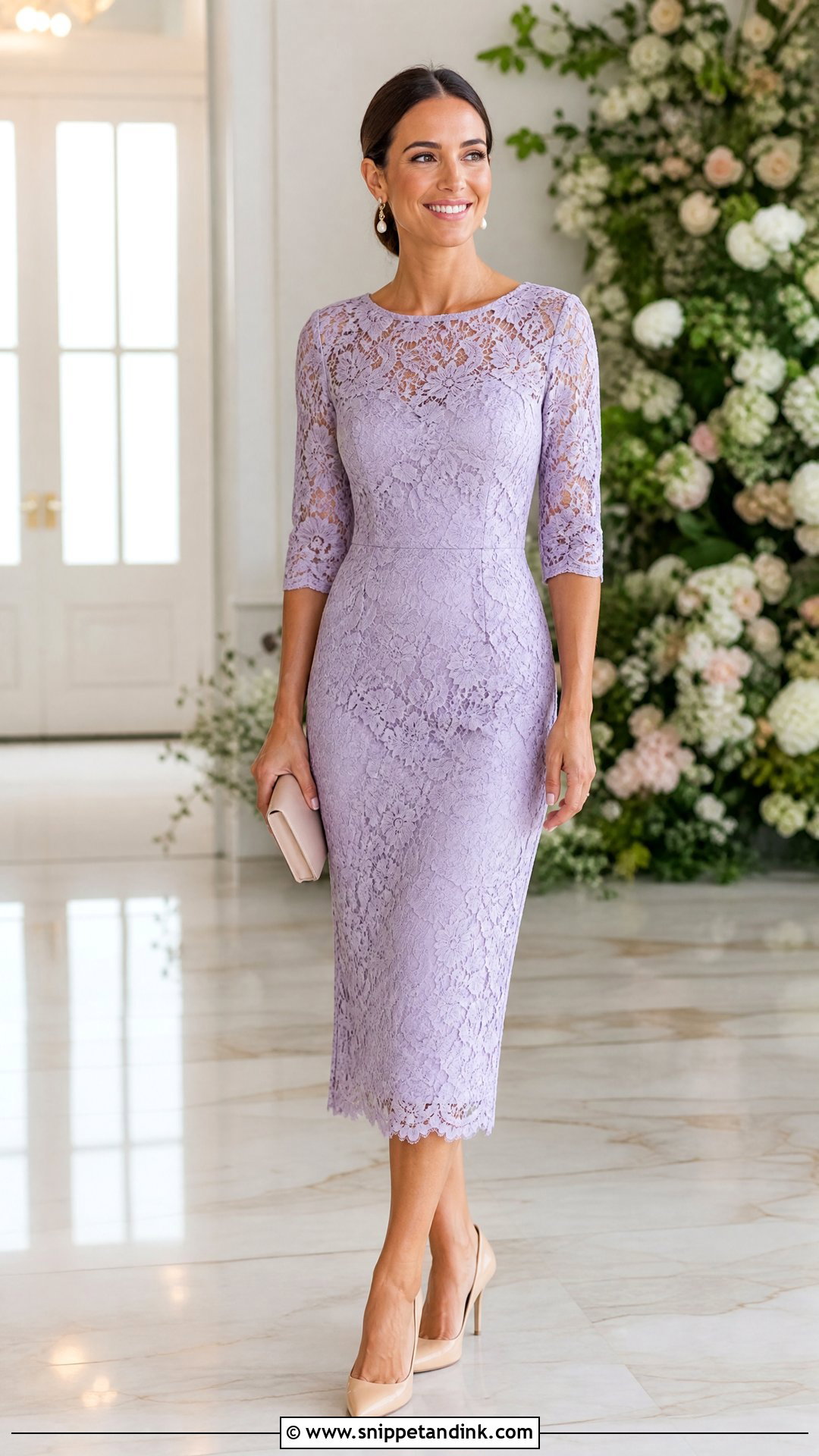 Pastel Lace Midi Dress Wedding Outfit - Snippet and Ink - 25 Pastel Dress Wedding Outfit Ideas
