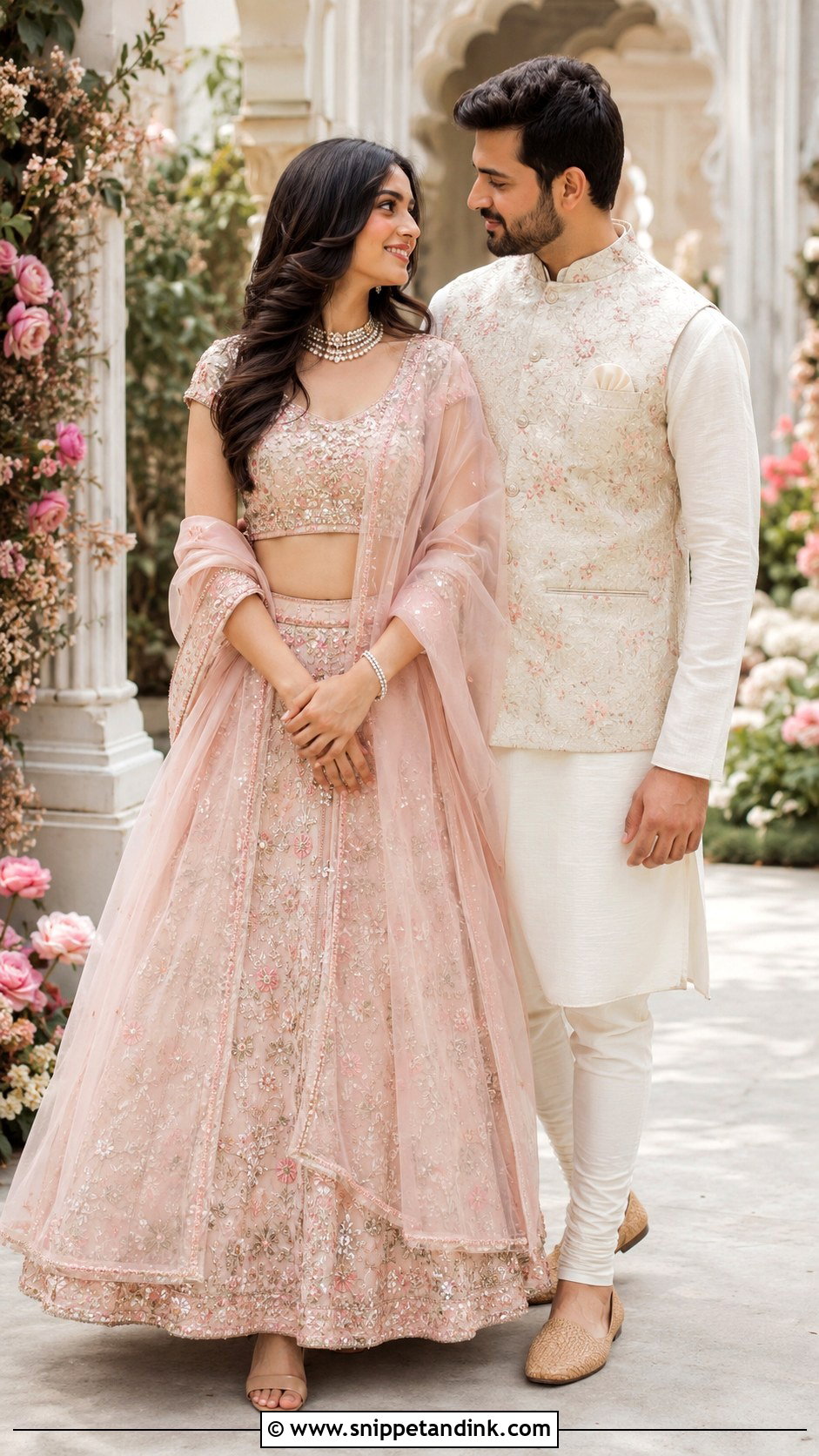 Pastel Lehenga And Ivory Kurta Pre Wedding Shoot Outfit - Snippet and Ink - 20 Indian Pre Wedding Shoot Outfit Ideas