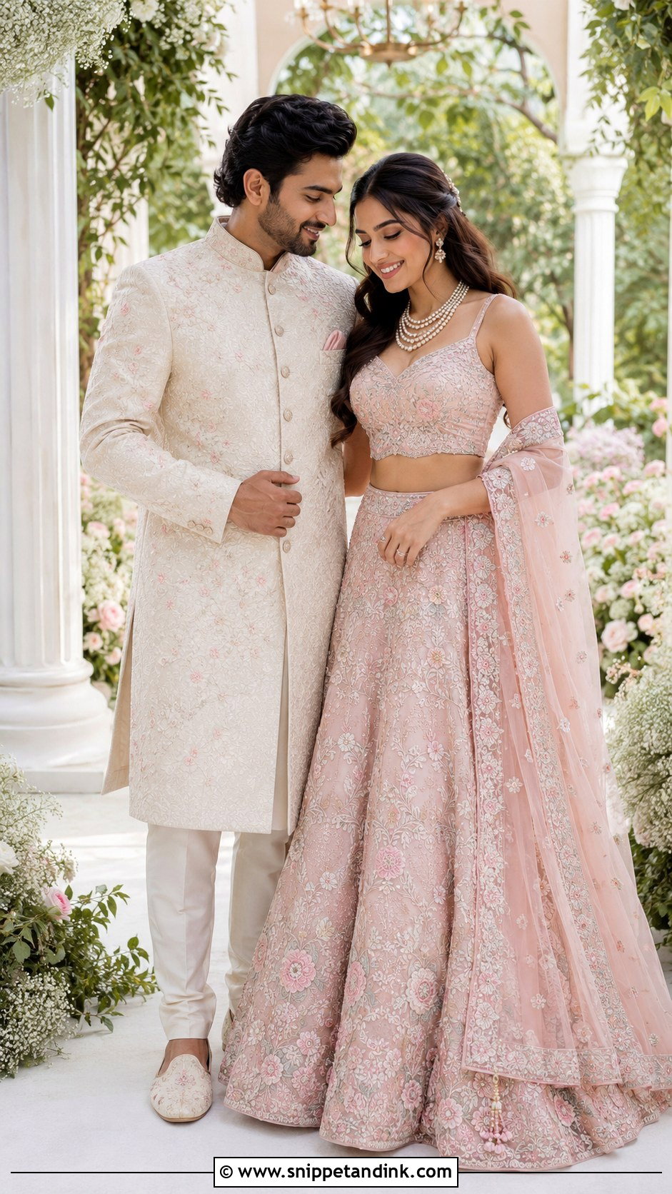 Pastel Lehenga And Sherwani Couple Outfit - Snippet and Ink - 20 Couple Matching Indian Outfits