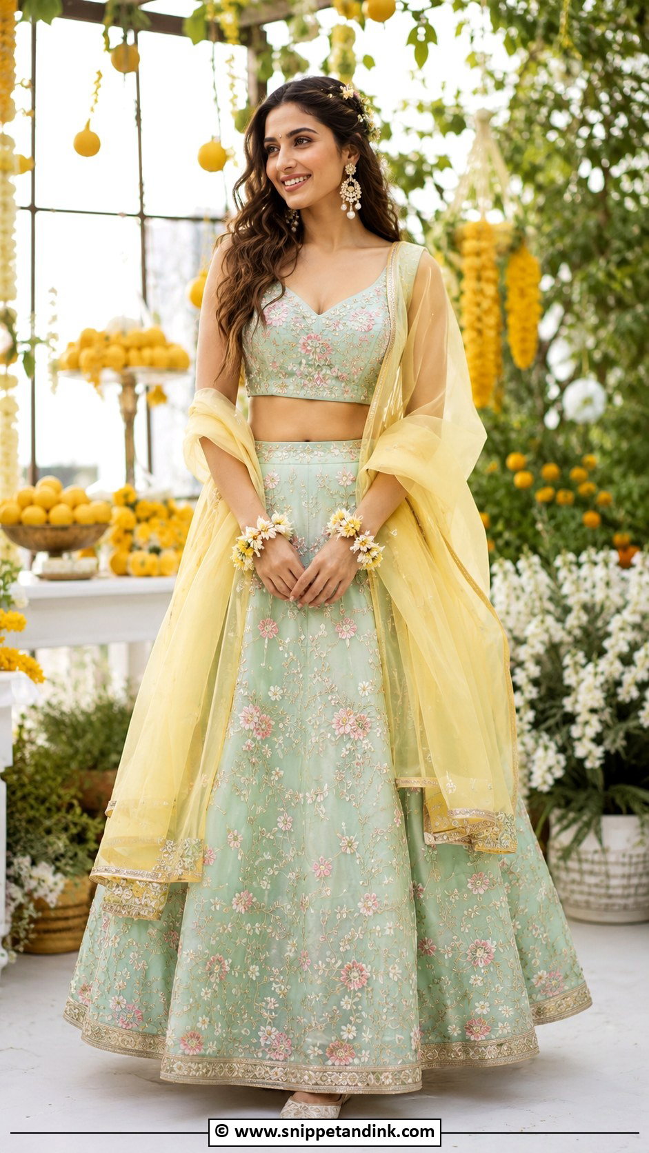Pastel Lehenga Haldi Outfit - Snippet and Ink - 30 Haldi Theme Ideas Outfit