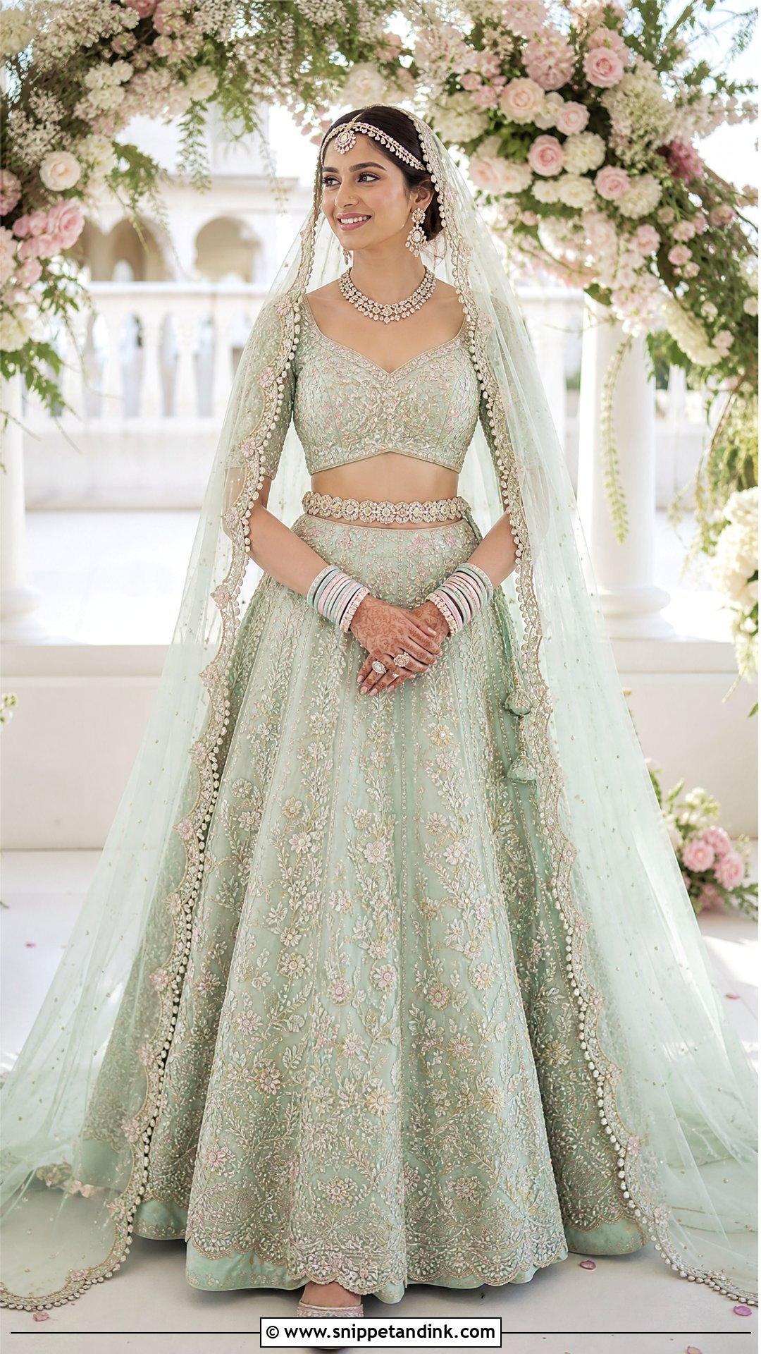 Pastel Lehenga With Scalloped Trail Dupatta - Snippet and Ink - 20 Trail Dupatta Bridal Ideas