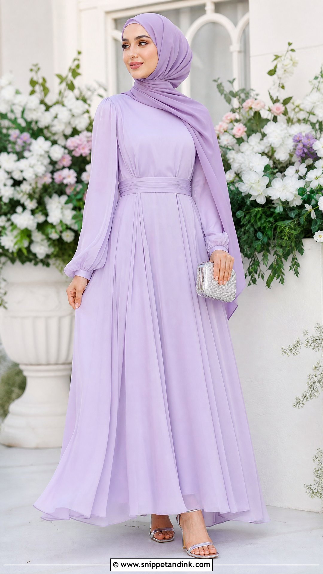 Pastel Maxi Dress With Silver Heels - Snippet and Ink - 25 Dresses to Wear to a Wedding Hijab