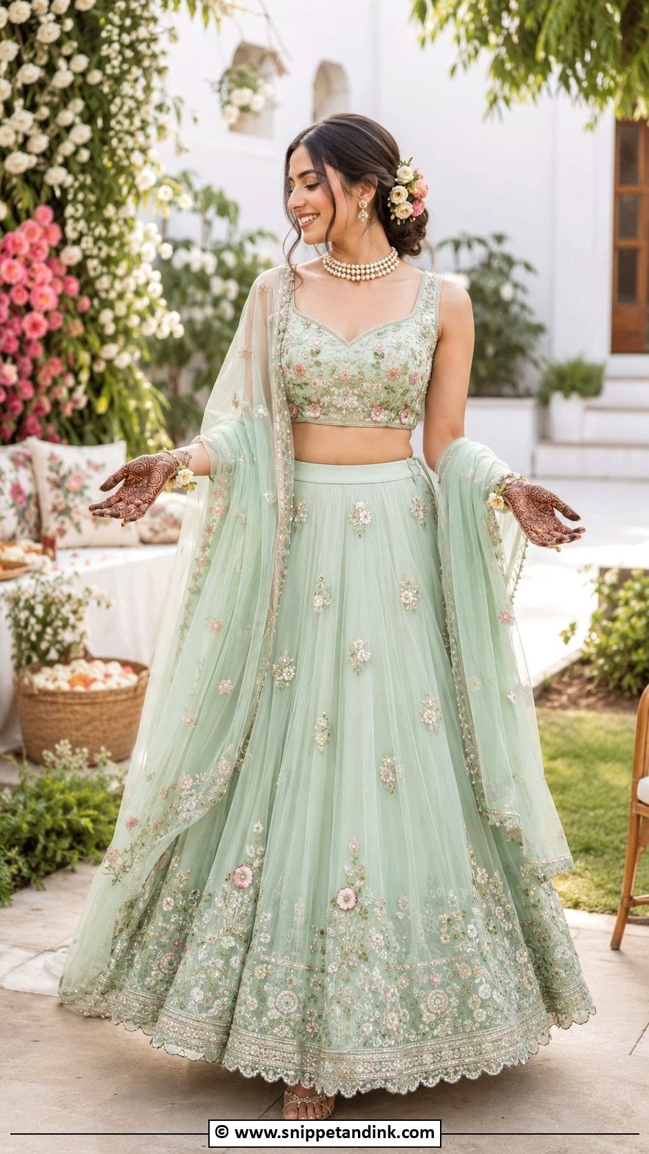 Pastel Mehandi Lehenga Outfit - Snippet and Ink - 30 Mehandi Outfits