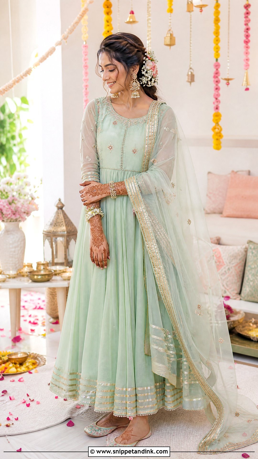 Pastel Mehndi Anarkali Outfit - Snippet and Ink - 25 Mehndi Outfits for Bride