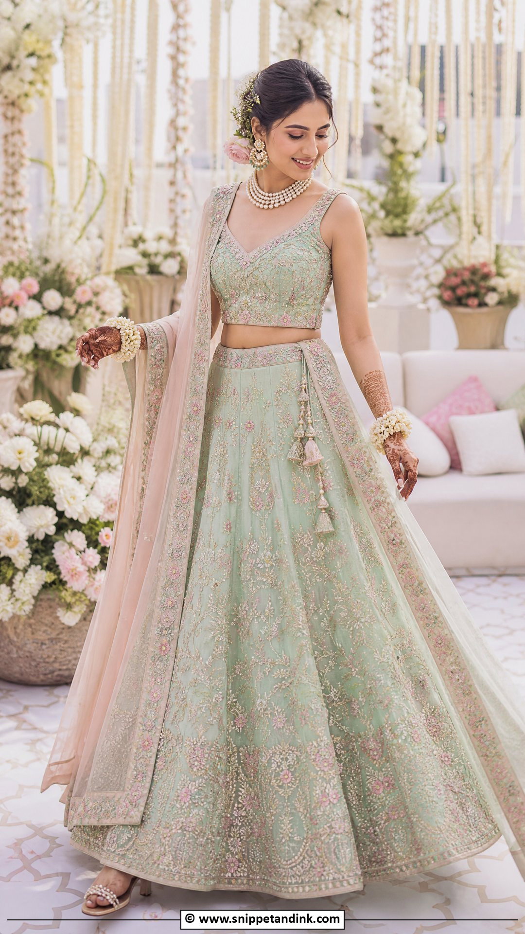 Pastel Mehndi Dress For Bride - Snippet and Ink - 35 Mehndi Dress for Bride Ideas